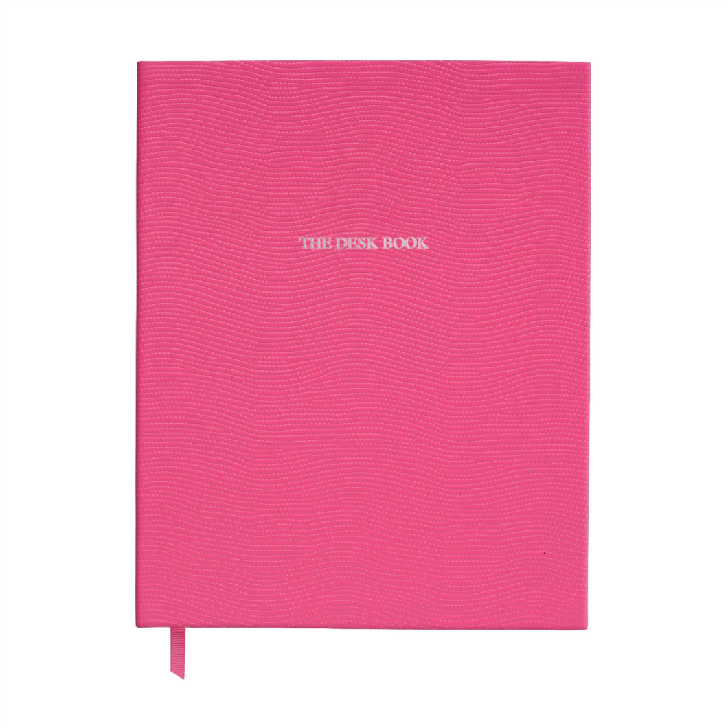 The Desk Book in Peony Pink Lizard - Feint ruled
