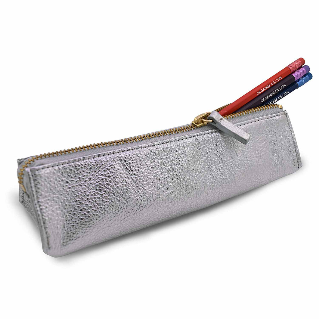 Henrietta Pencil case in Silver Leather