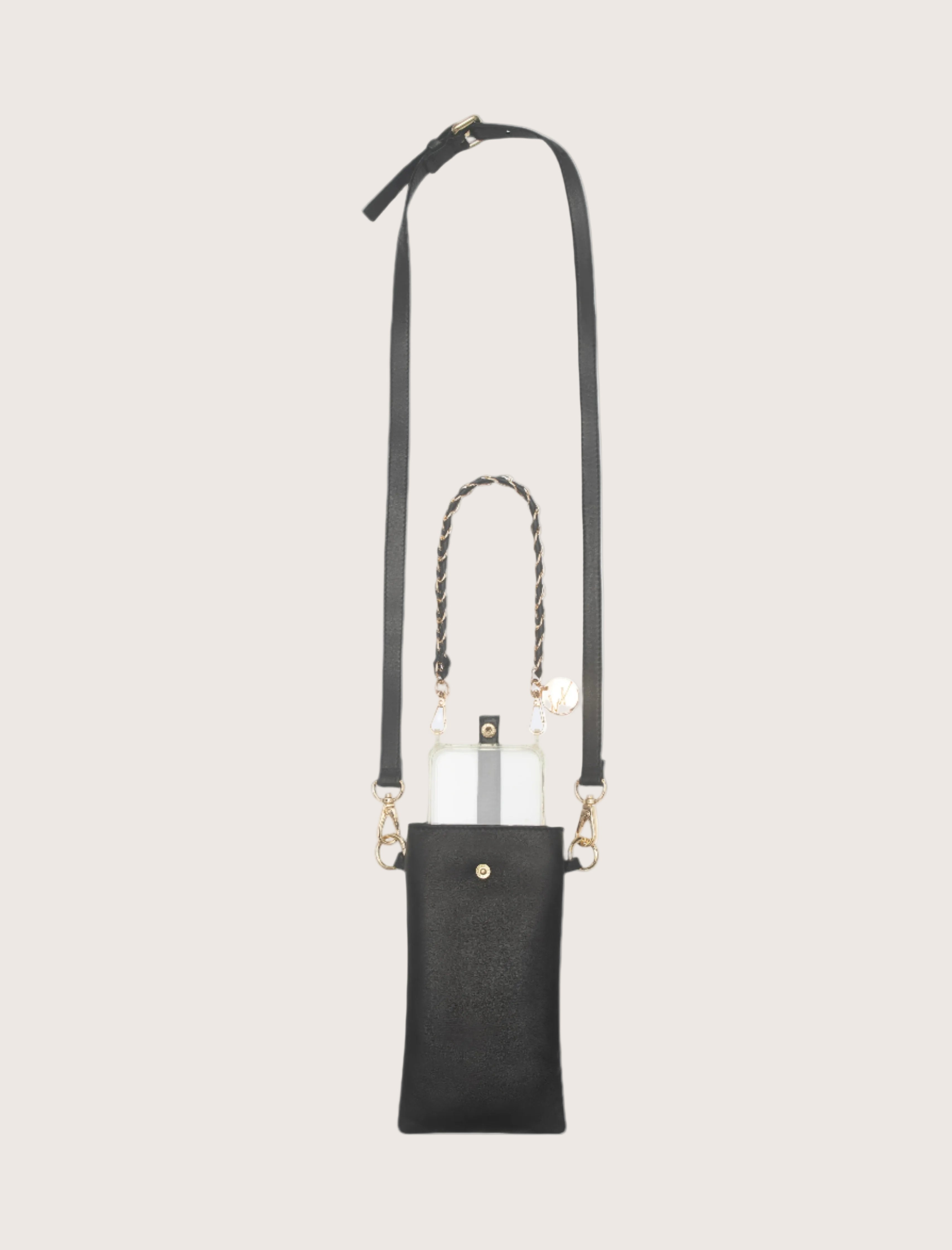 Leather Phone Crossbody Pouch in Black