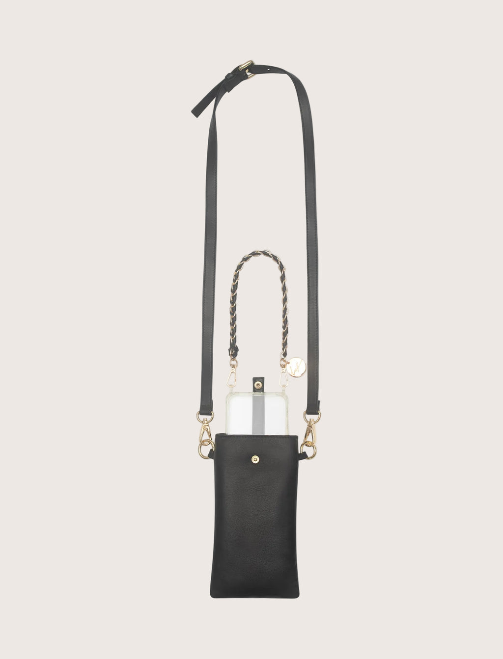 Leather Phone Crossbody Pouch in Black