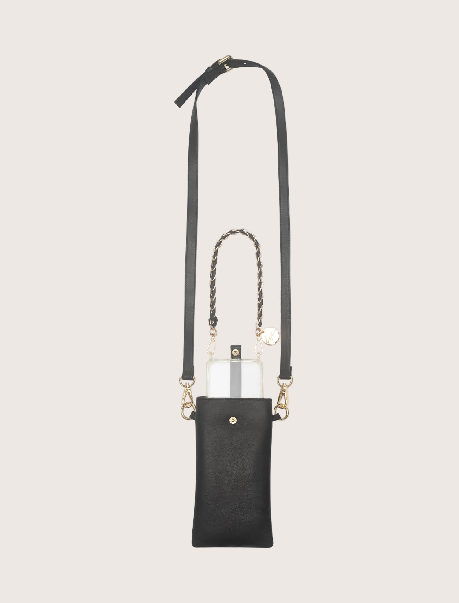 Leather Phone Crossbody Pouch in Black