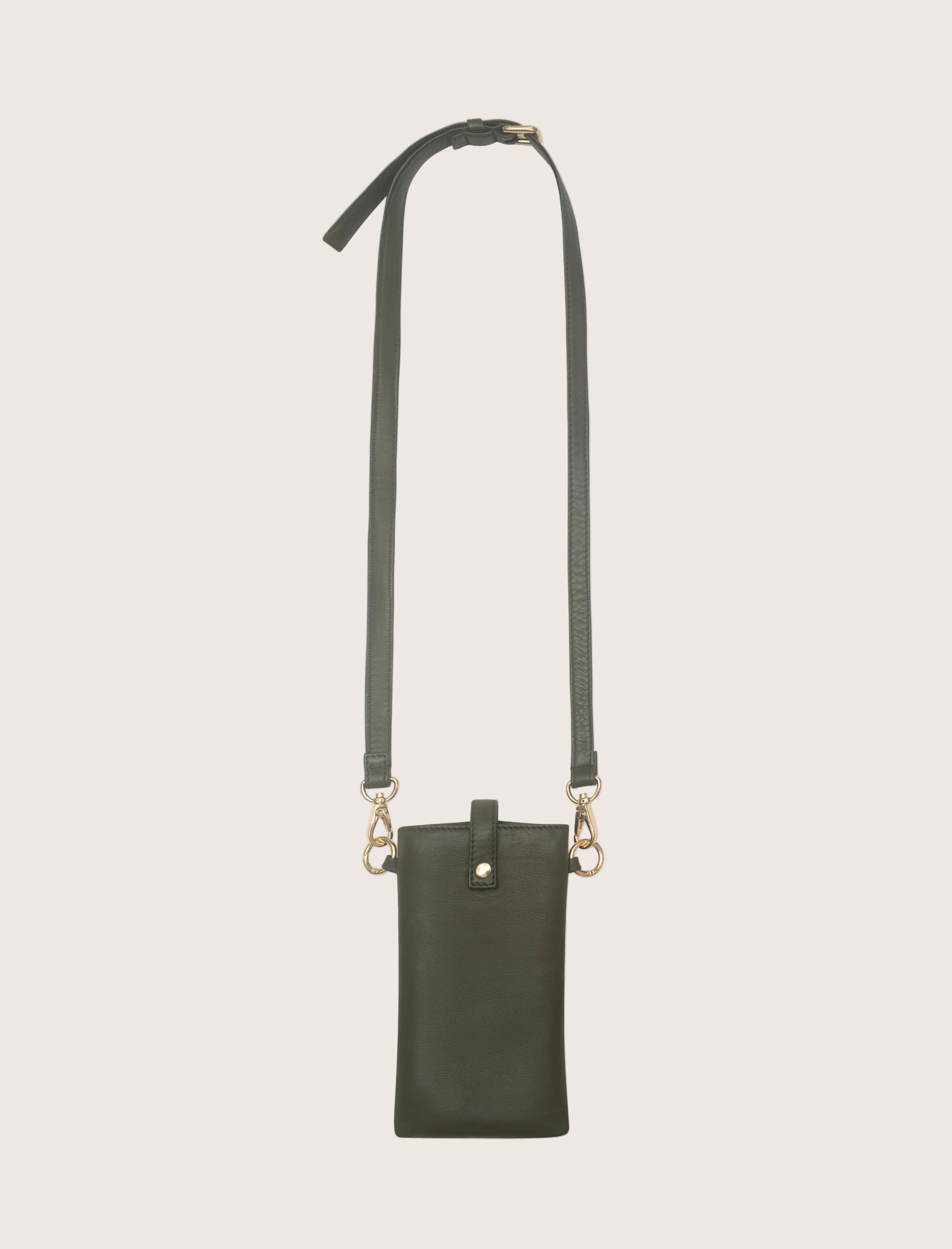 Leather Phone Crossbody Pouch in Black