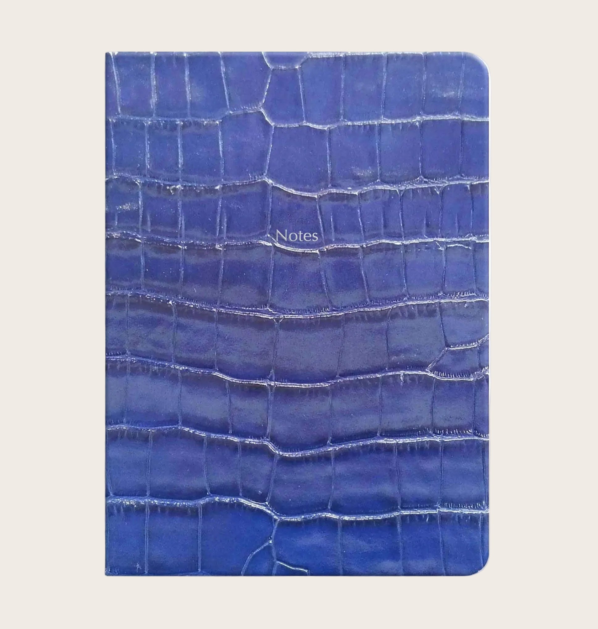 Large Ruled Leather Notebook in Blue Ink Croc