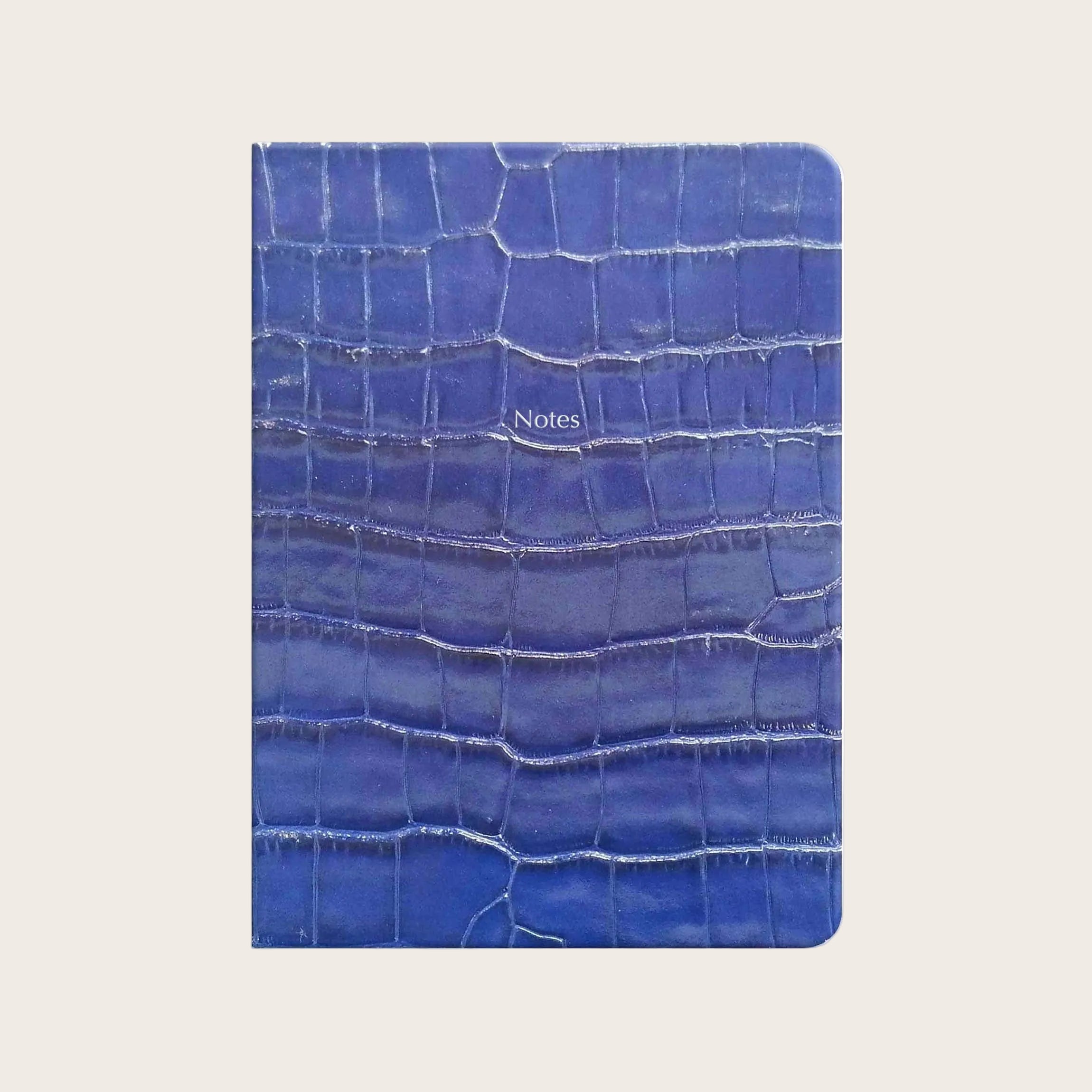Midsize Ruled Leather Notebook in Blue Ink Croc