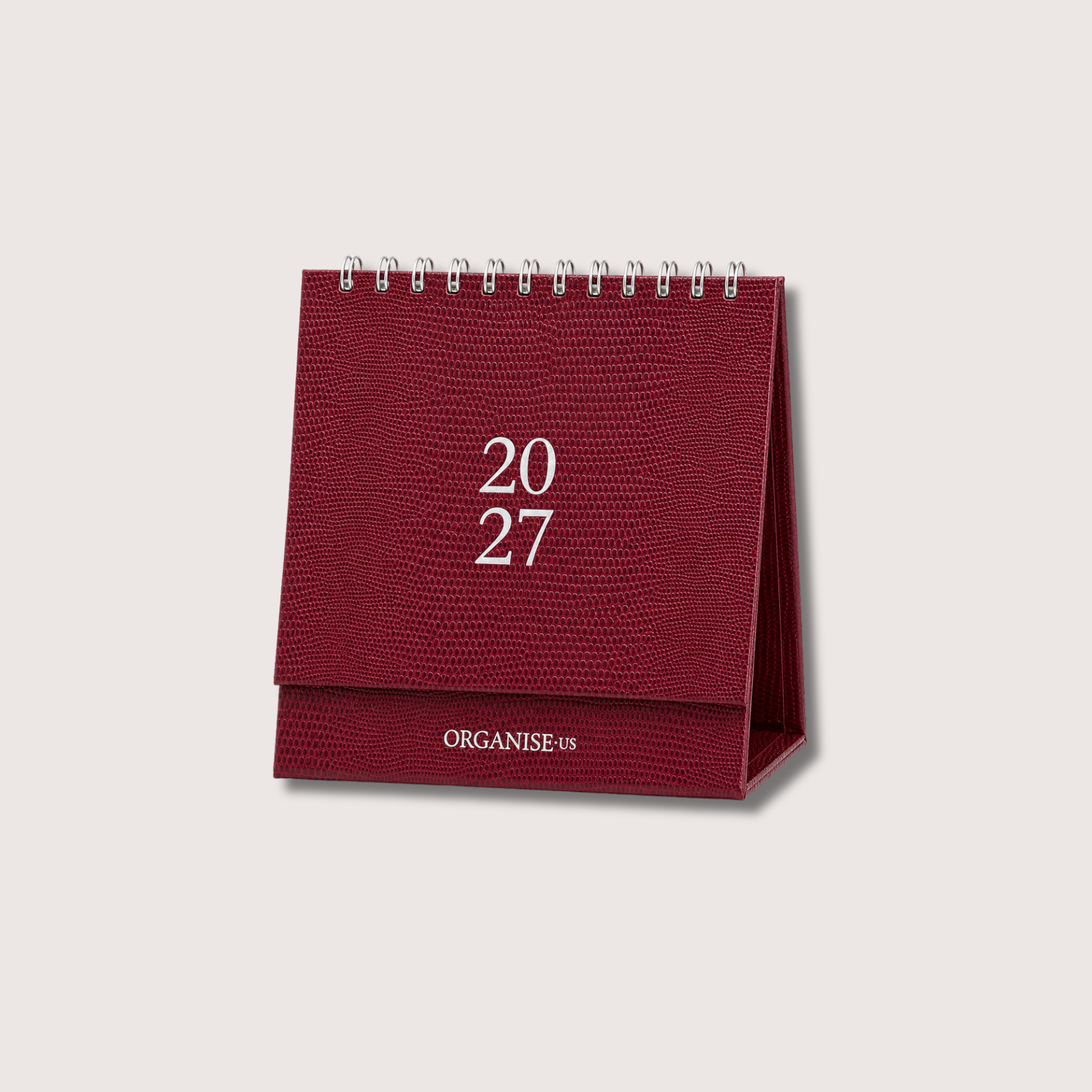 Desk Calendar in Burgundy Lizard - 12 months