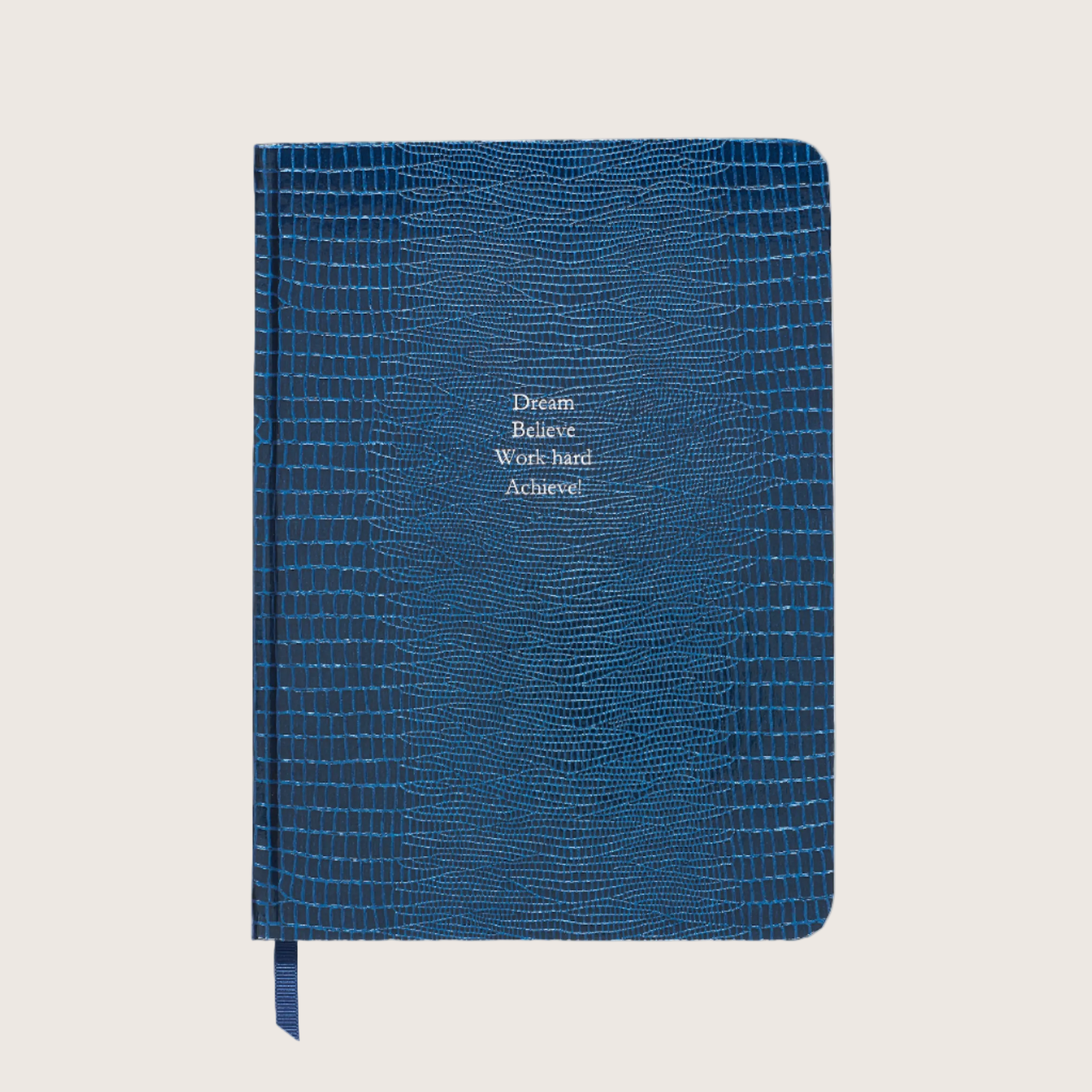 Midsize Ruled Pellaq Notebook in Marine Blue Iguana - Dream Believe Work hard Achieve!