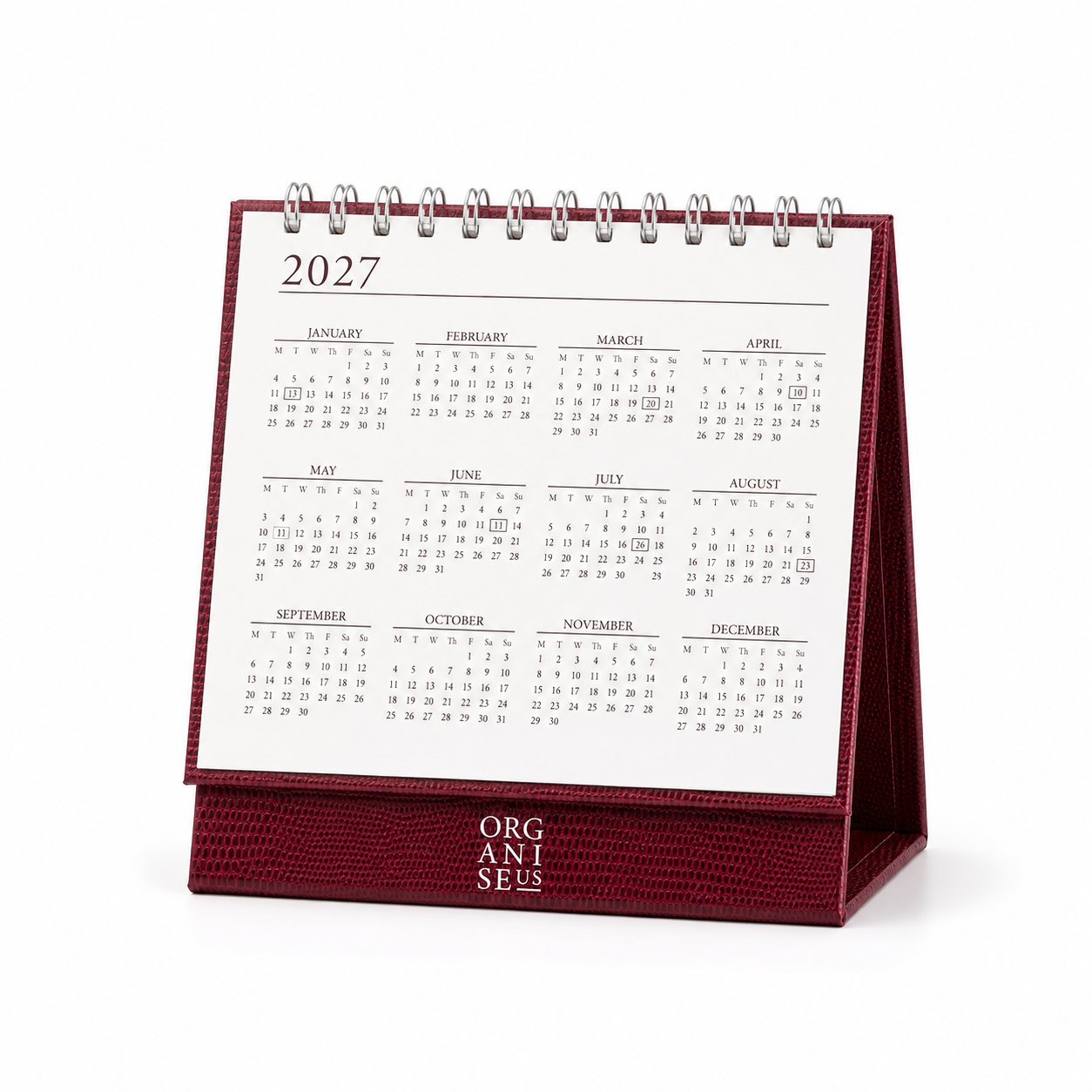 Desk Calendar in Burgundy Lizard - 12 months