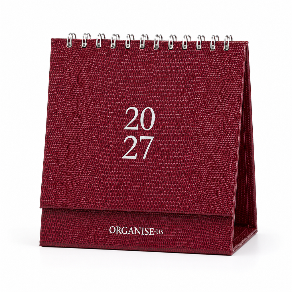 Desk Calendar in Burgundy Lizard - 12 months