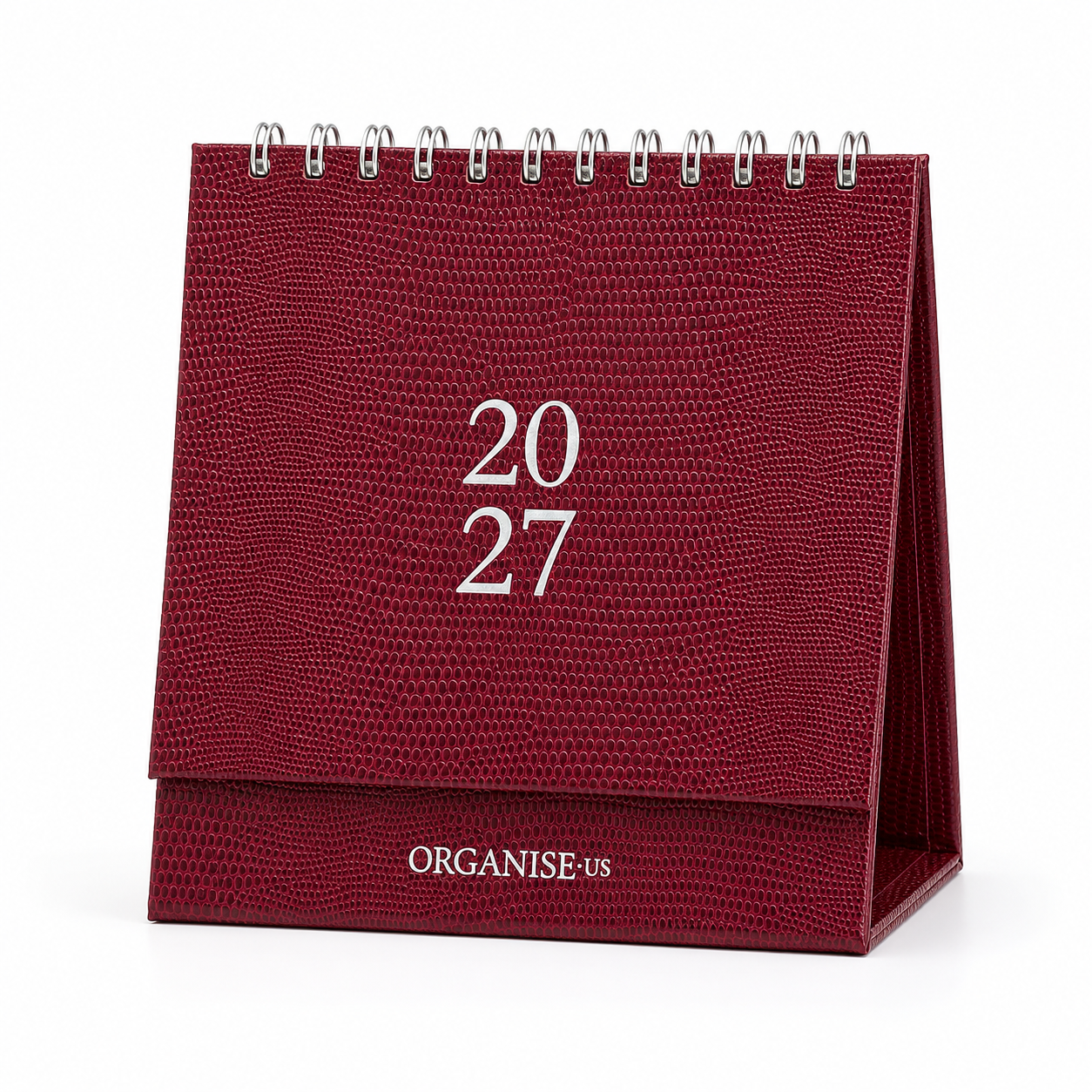 Desk Calendar in Burgundy Lizard - 12 months
