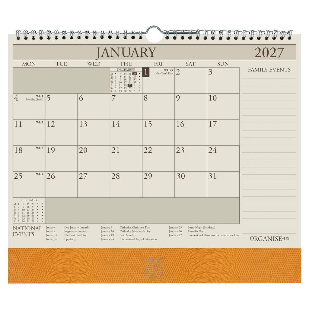 Organiseher™ 16-Month Wall Calendar 2026-2027 in Buttercup Lizard