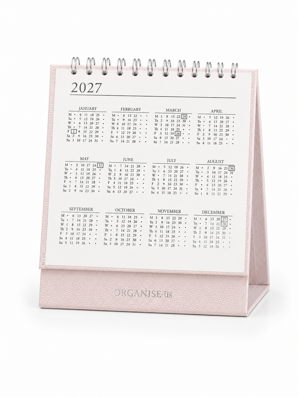 Desk Calendar in Powder Pink Galuchat - 12 months