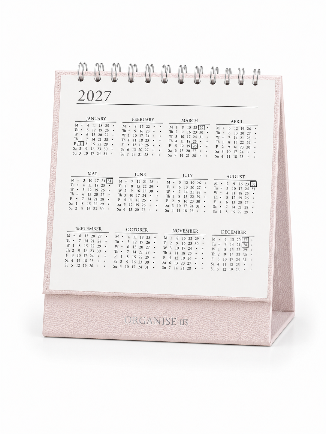 Desk Calendar in Powder Pink Galuchat - 12 months