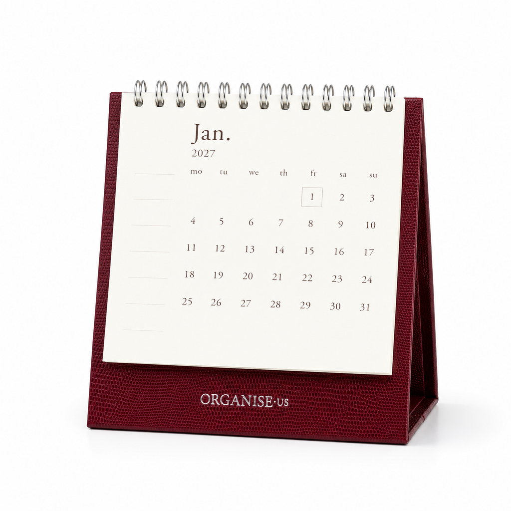 Desk Calendar in Burgundy Lizard - 12 months