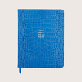 Large Ruled Leather Notebook in Bright Cerulean Croc - Dream Believe Work hard Achieve!