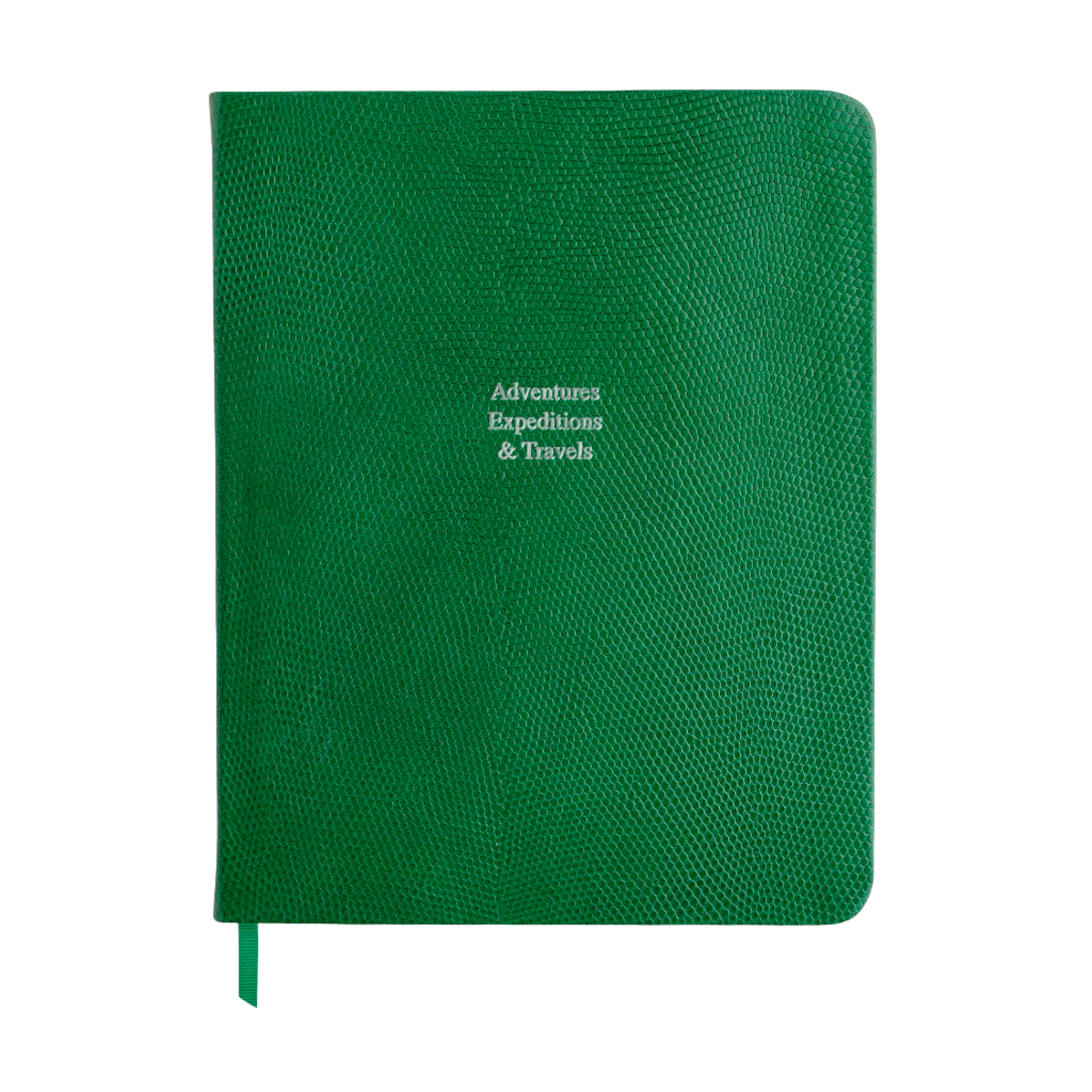 Large Ruled Leather Notebook in Emerald Green Lizard - Adventures Expeditions & Travels
