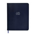 Large Ruled Leather Notebook in Navy Blue Goatskin - Live Well Laugh Often Love Much