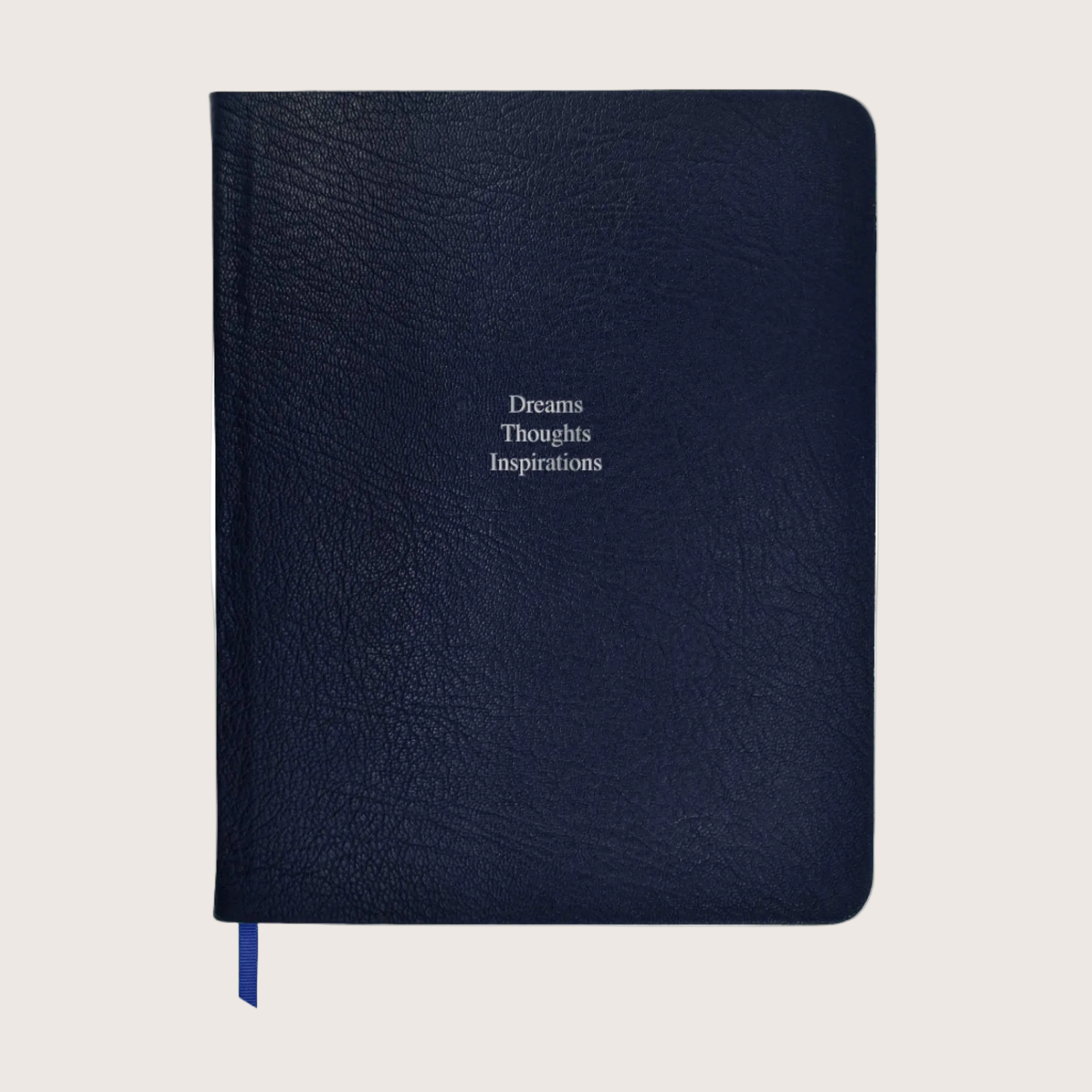 Large Ruled Leather Notebook in Navy Blue Goatskin - Dreams Thoughts Inspirations
