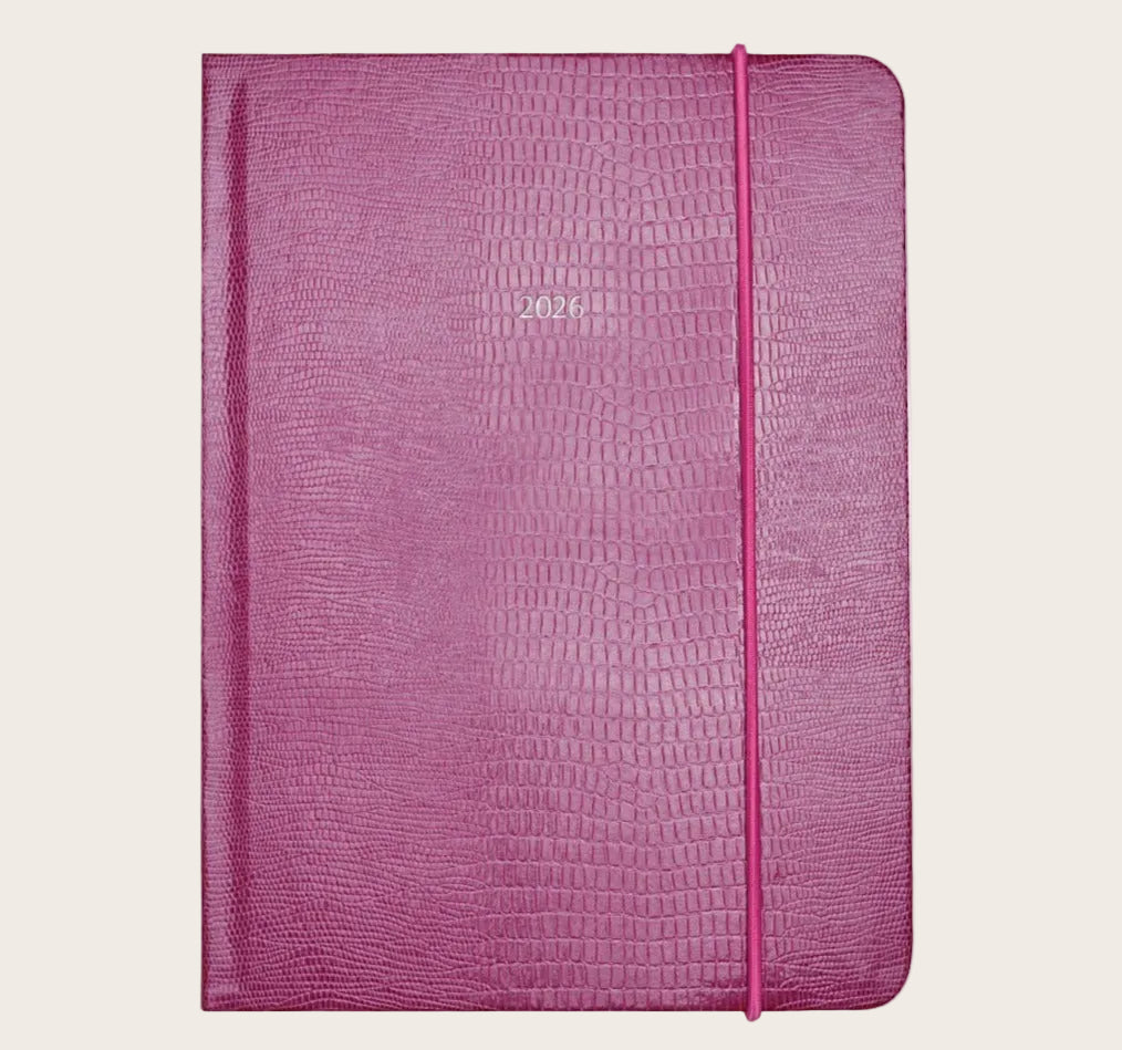 Large Pellaq Organiseher™ Diary 2026 in Raspberry Shimmer Iguana