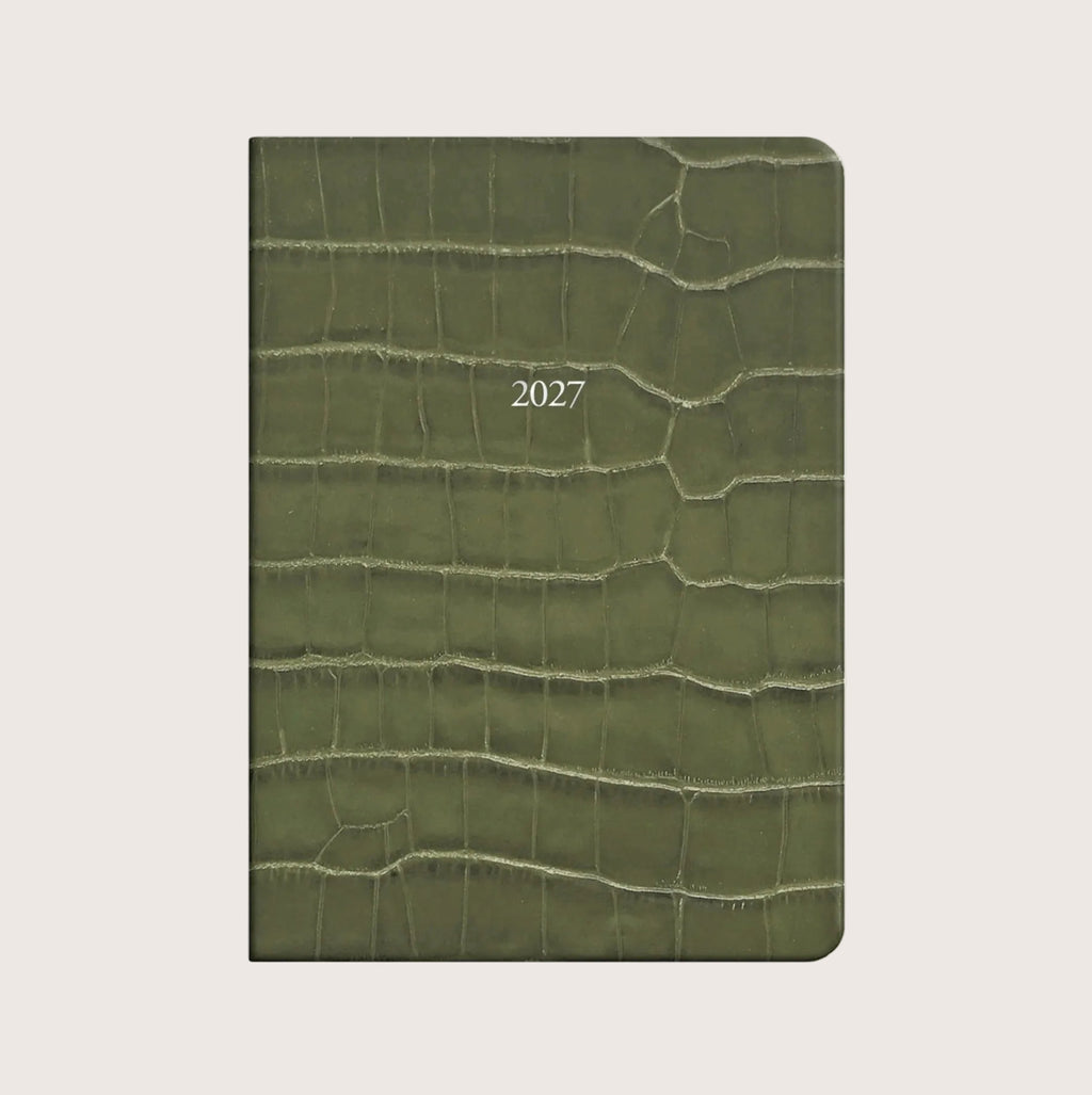 Large Leather Belgravia Diary 2027 in Olive Croc