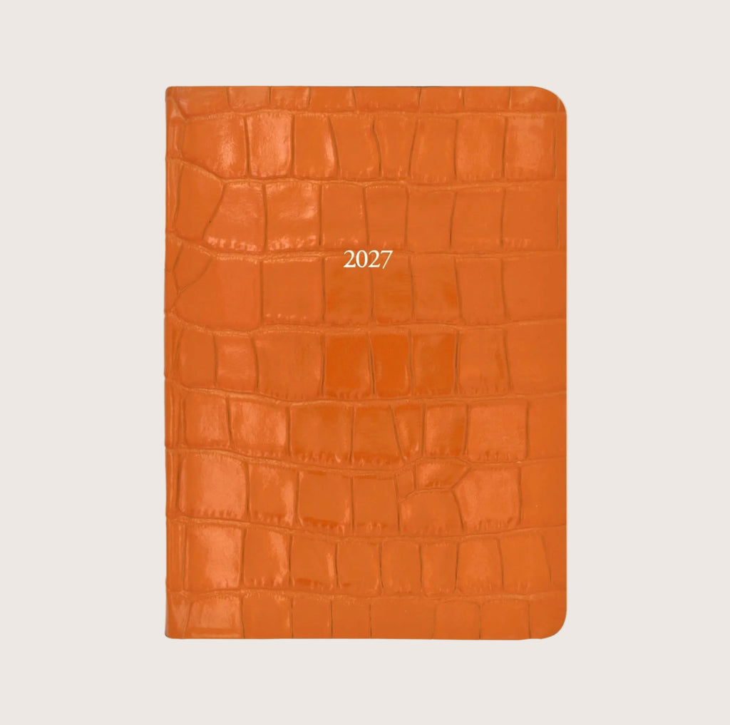 Large Leather Organiseher™ Diary 2027 in Tangerine Orange Croc