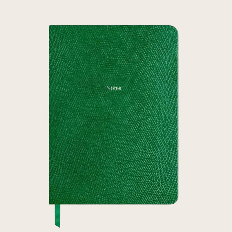 Large Ruled Leather Notebook in Emerald Green Lizard