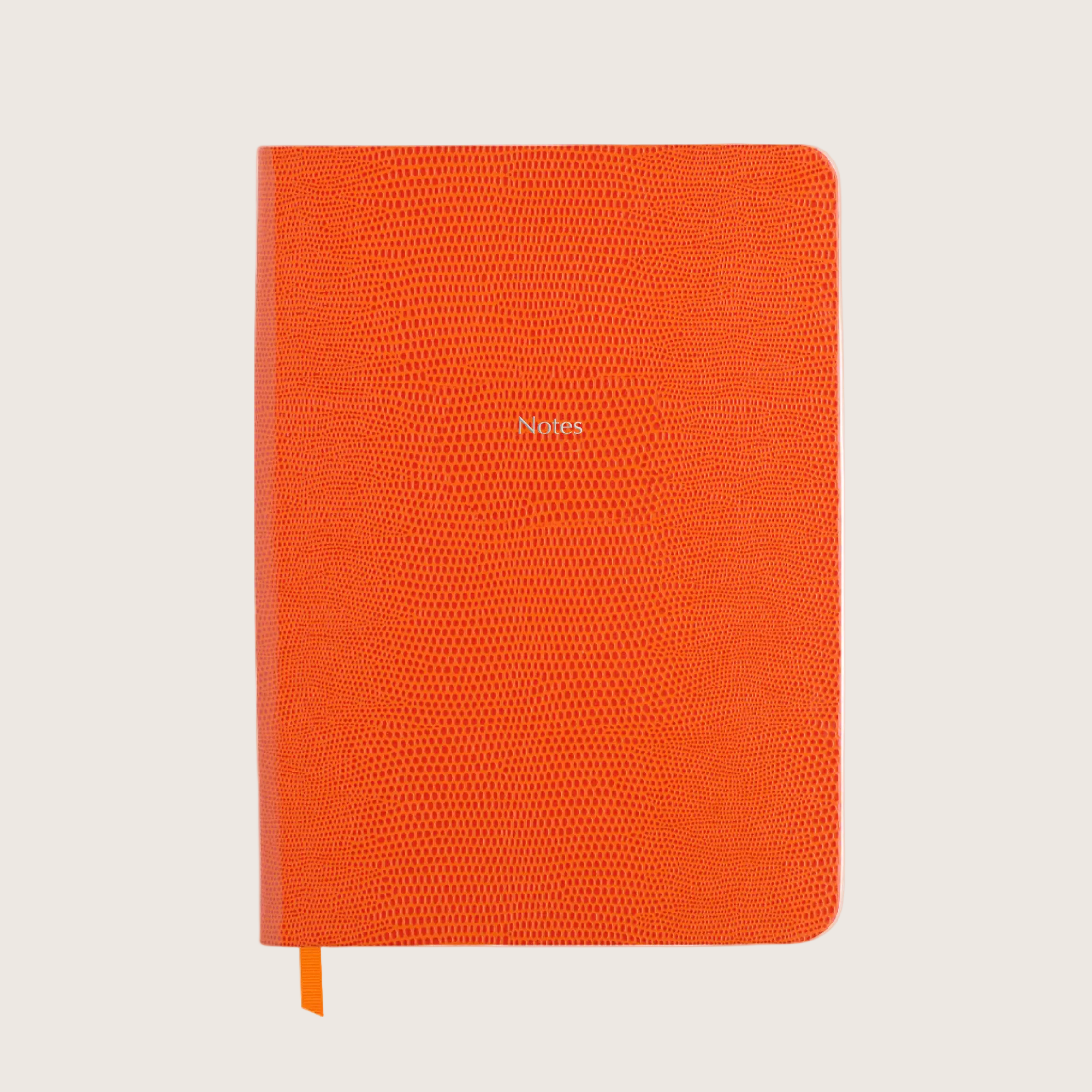 Midsize Ruled Leather Notebook in Clementine Orange Lizard