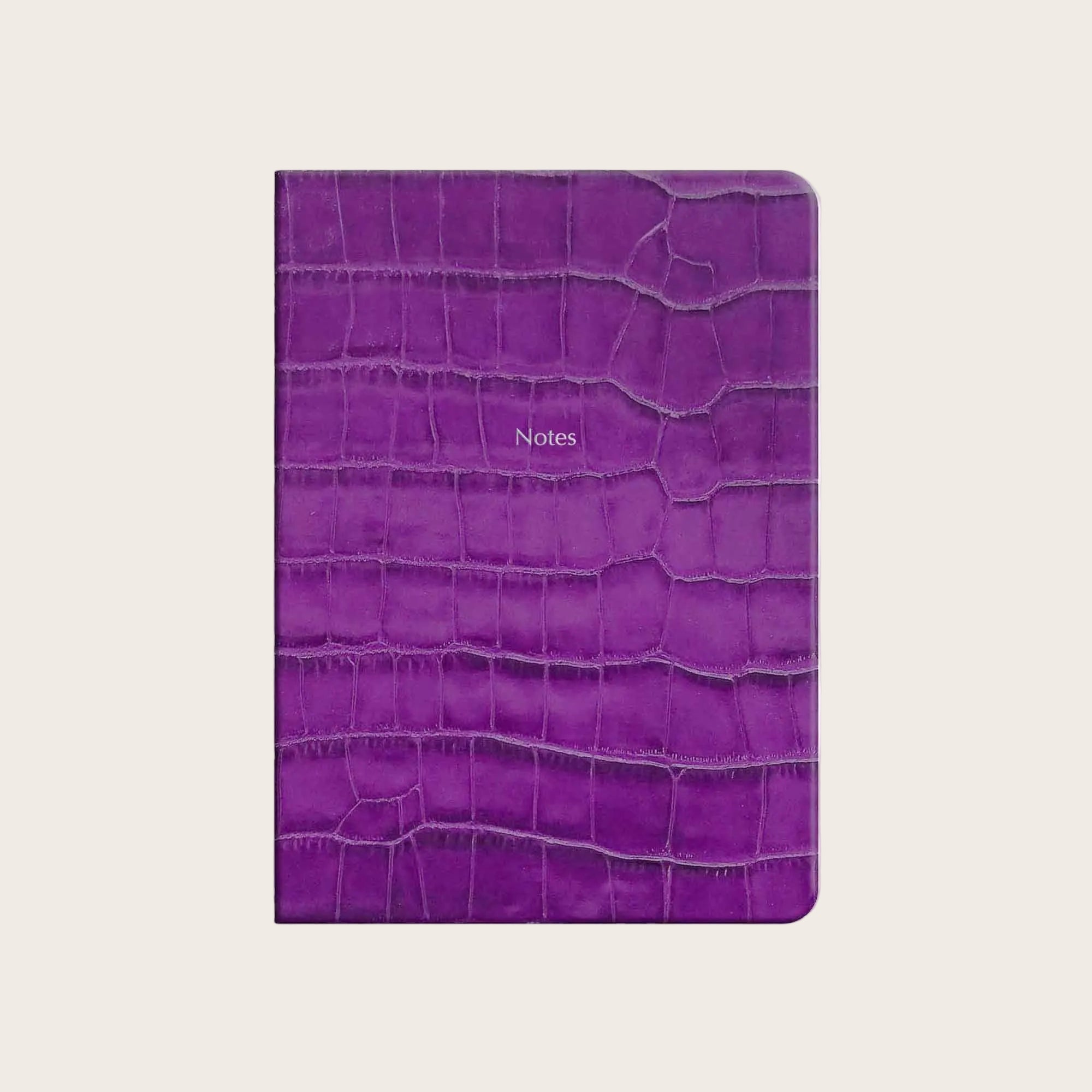 Midsize Ruled Leather Notebook in Amethyst Croc