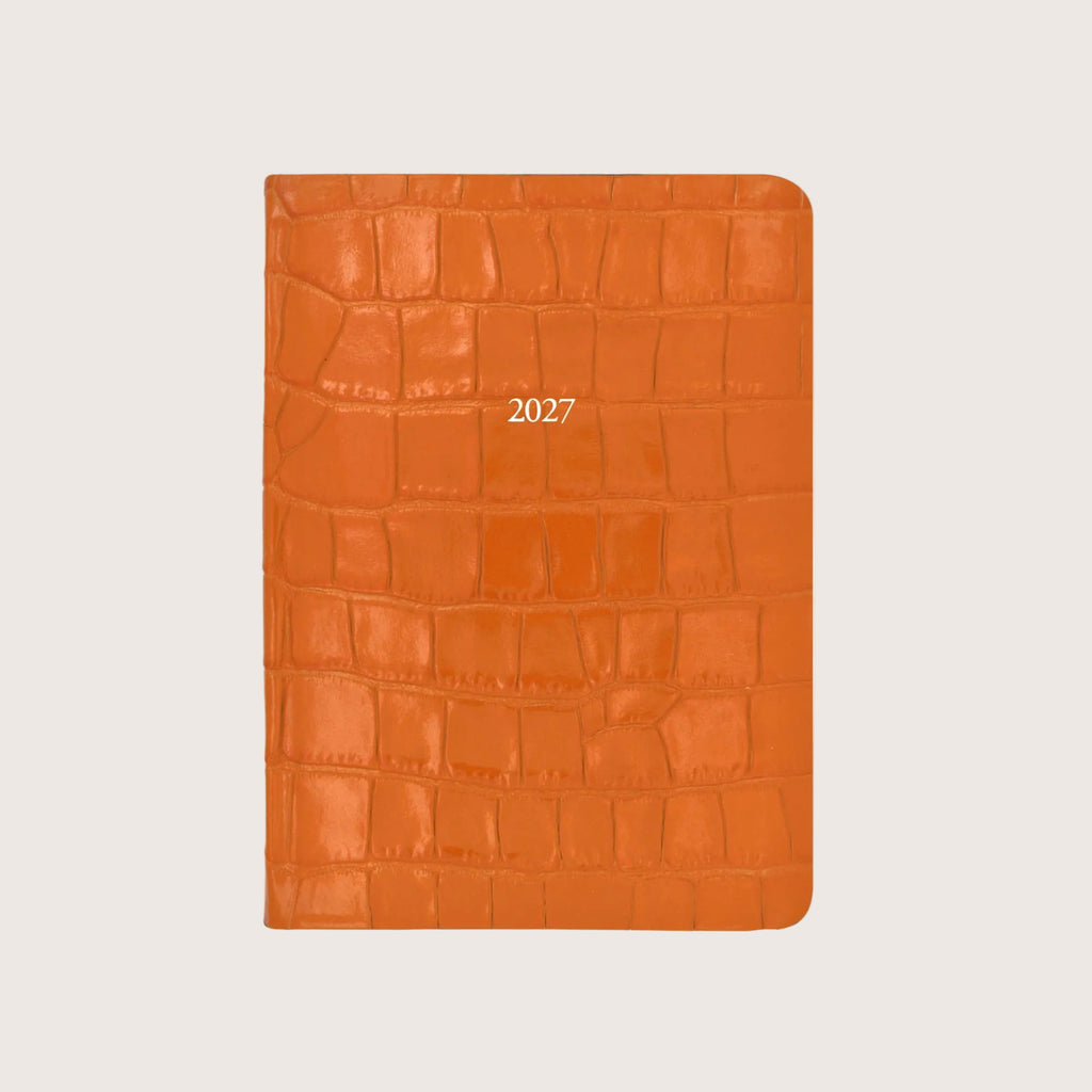 Midsize Leather Belgravia Diary 2027 in Tangerine Orange Croc