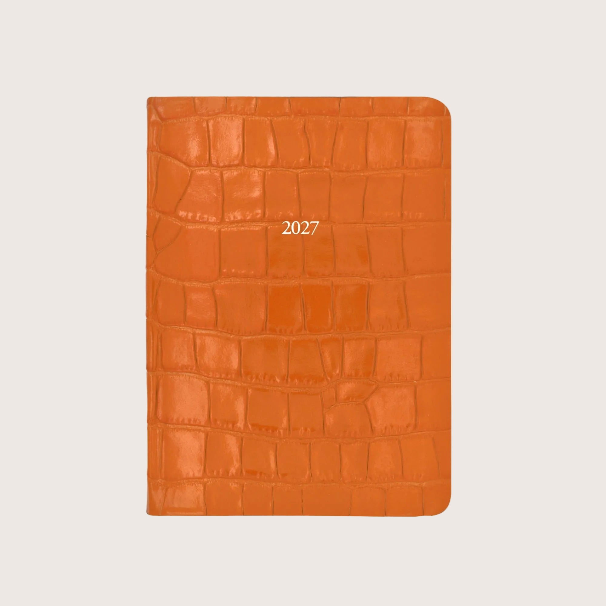 Midsize Leather Belgravia Diary 2027 in Tangerine Orange Croc