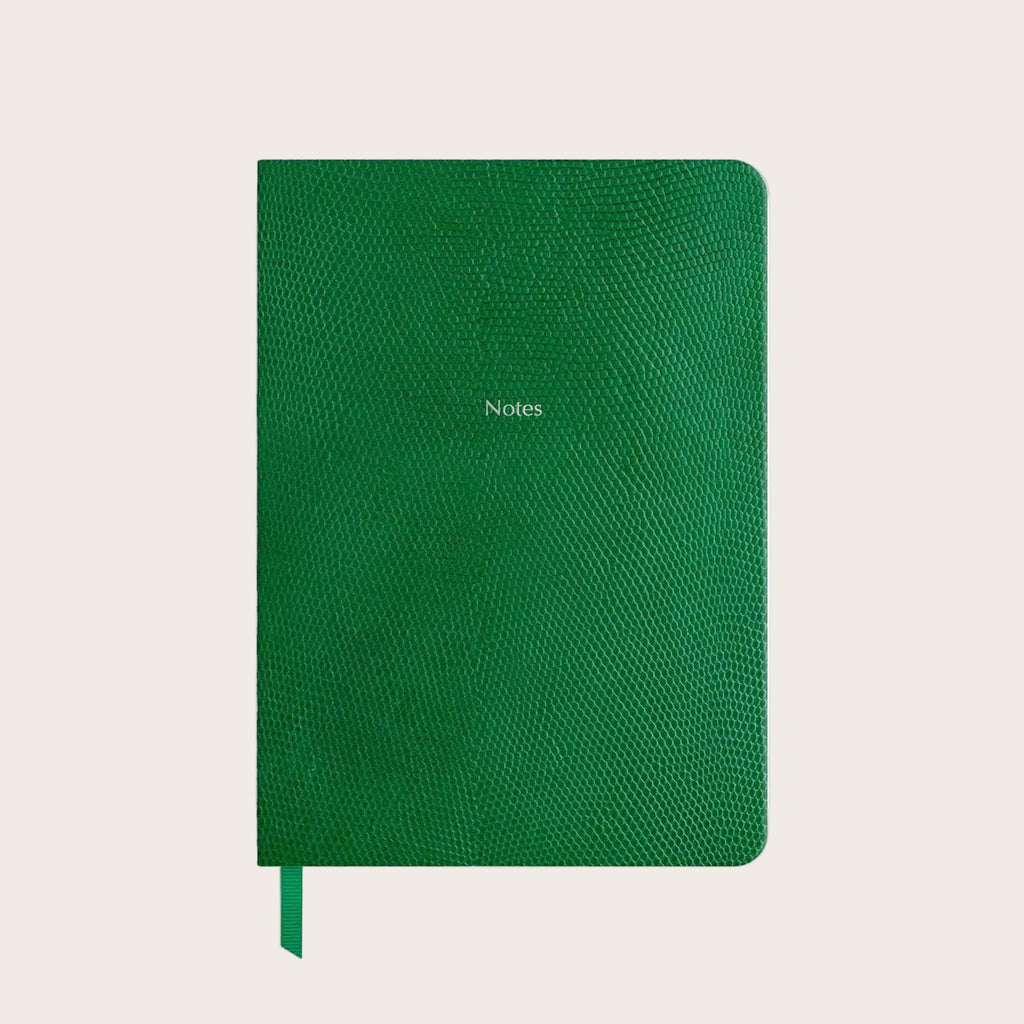 Midsize Ruled Leather Notebook in Emerald Green Lizard