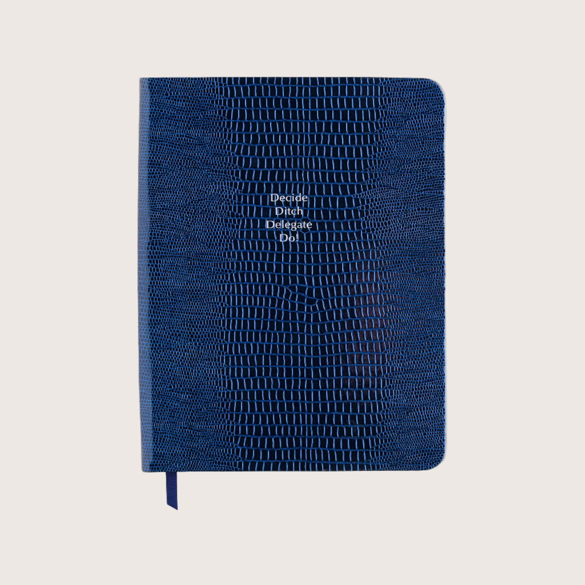 Midsize Ruled Pellaq Notebook in Marine Blue Iguana - Decide Ditch Delegate Do!
