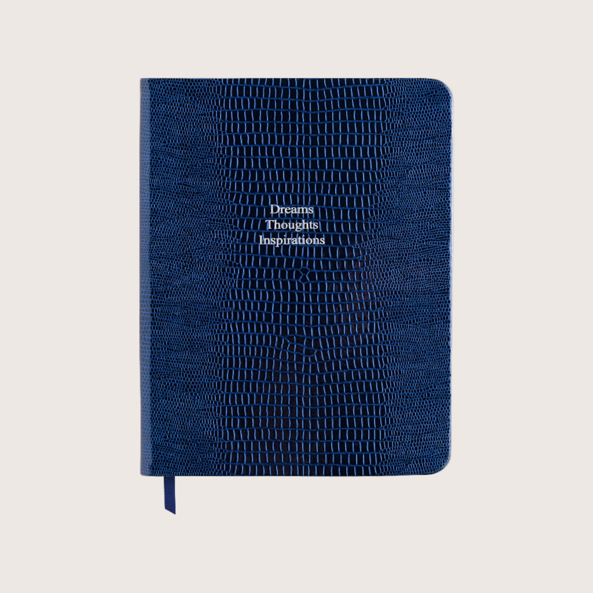Midsize Ruled Pellaq Notebook in Marine Blue Iguana - Dreams Thoughts Inspirations