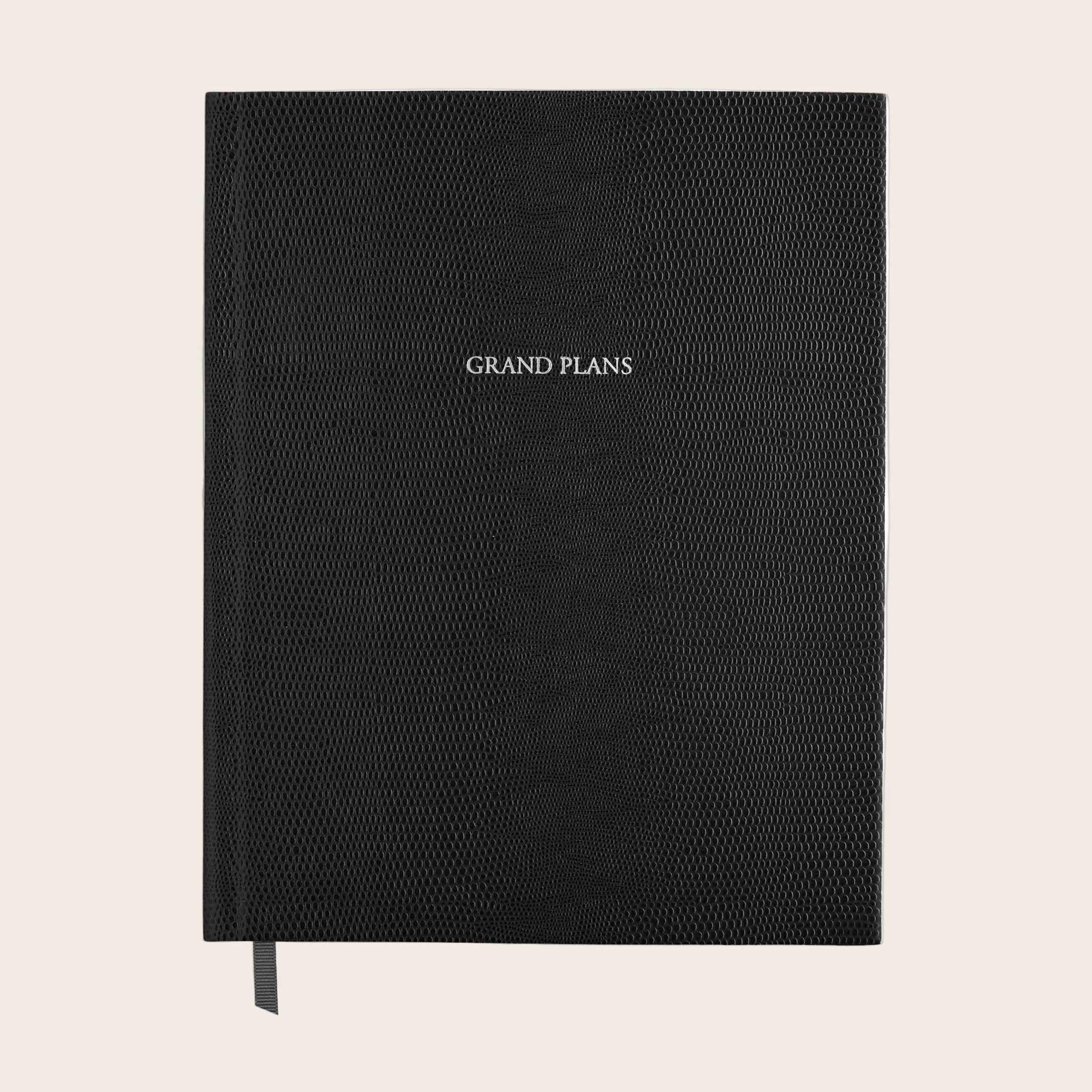 The Grand Plans Leather Notebook in Black Lizard Pellaq