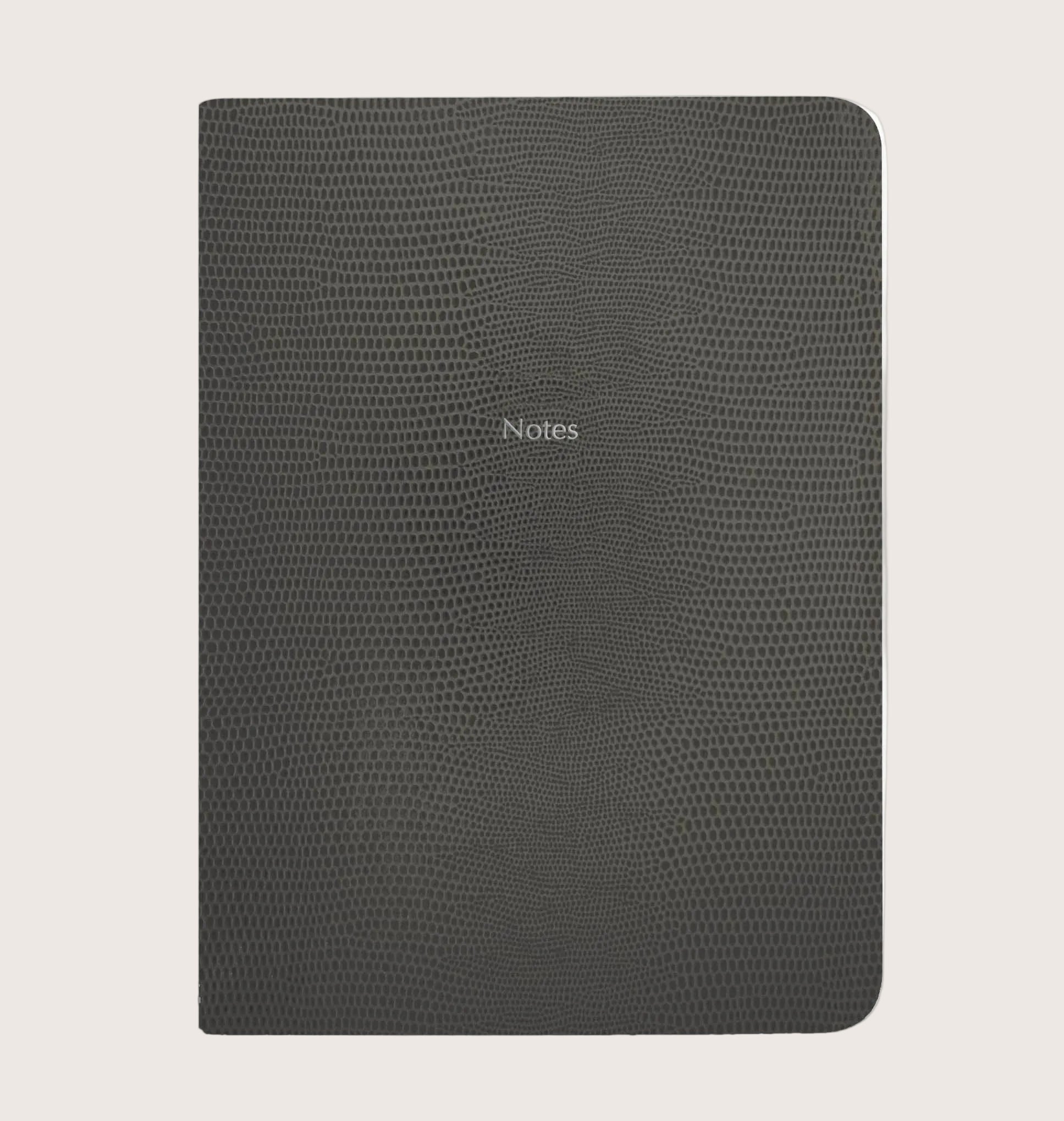 Large Ruled Pellaq Notebook in Smoked Grey Lizard