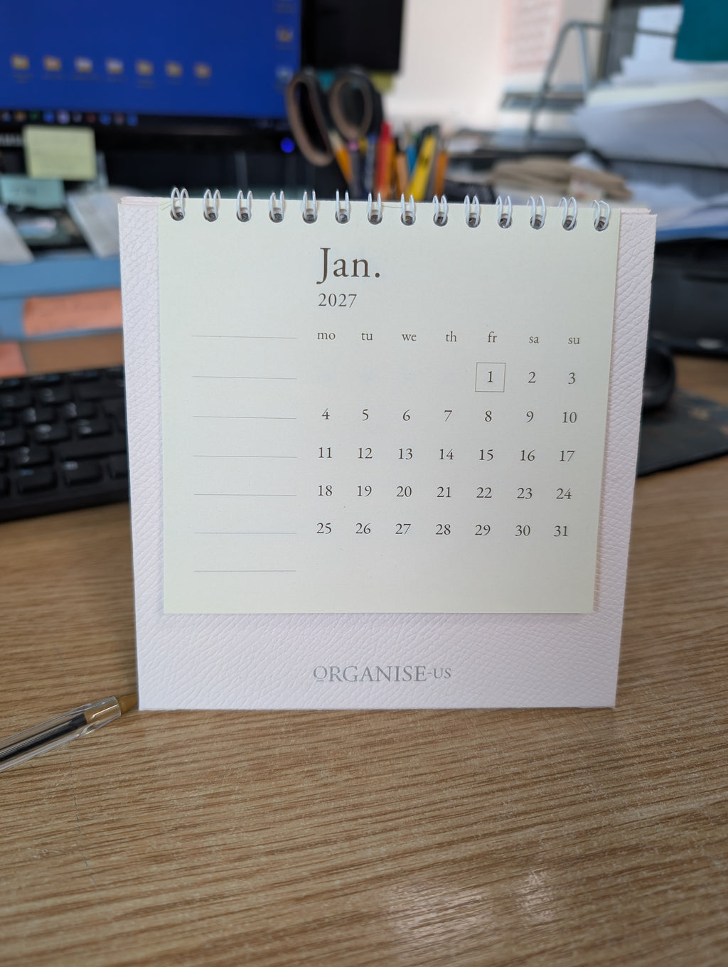 Desk Calendar in Powder Pink Galuchat - 12 months