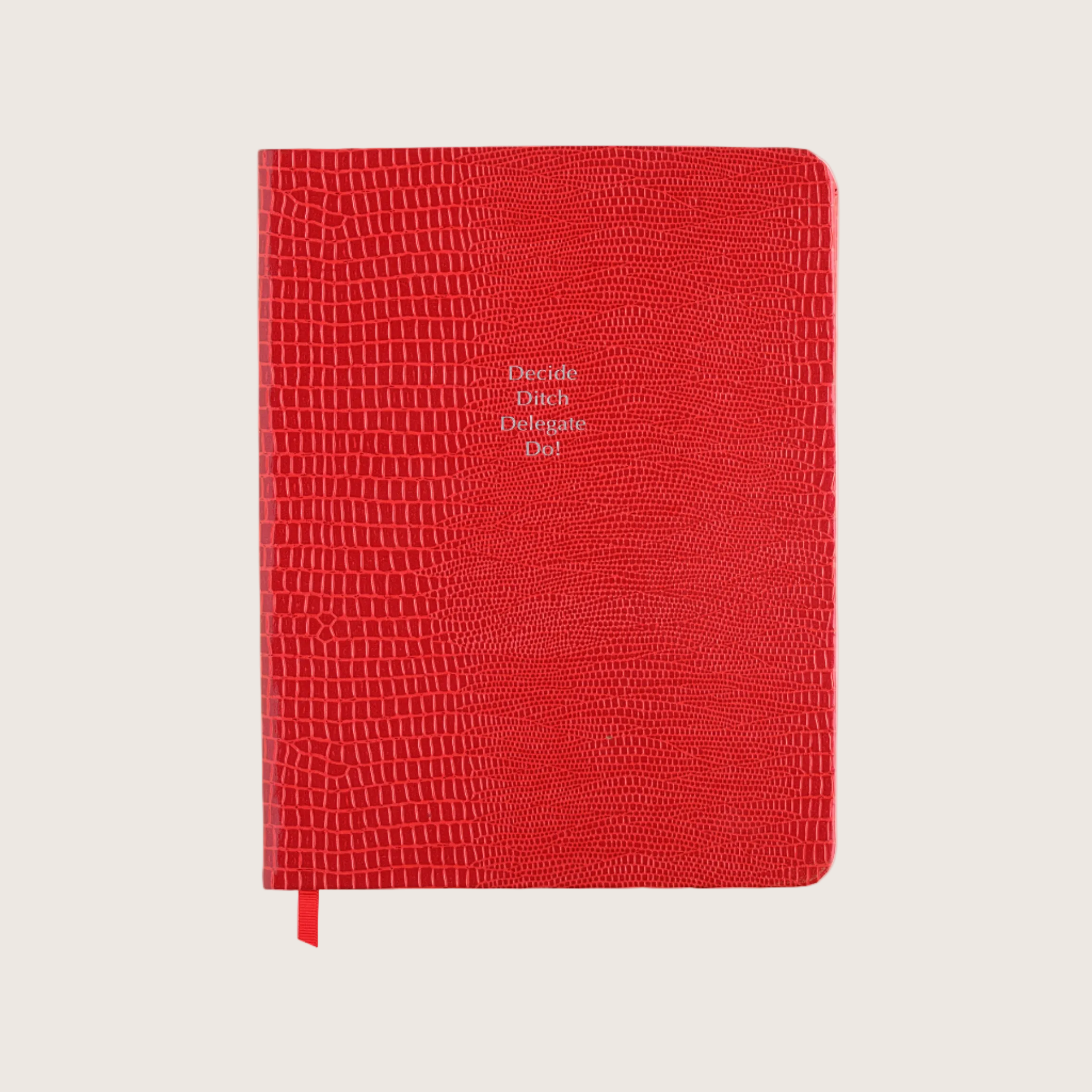 Midsize Ruled Pellaq Notebook in Chinese Red Iguana - Decide Ditch Delegate Do!