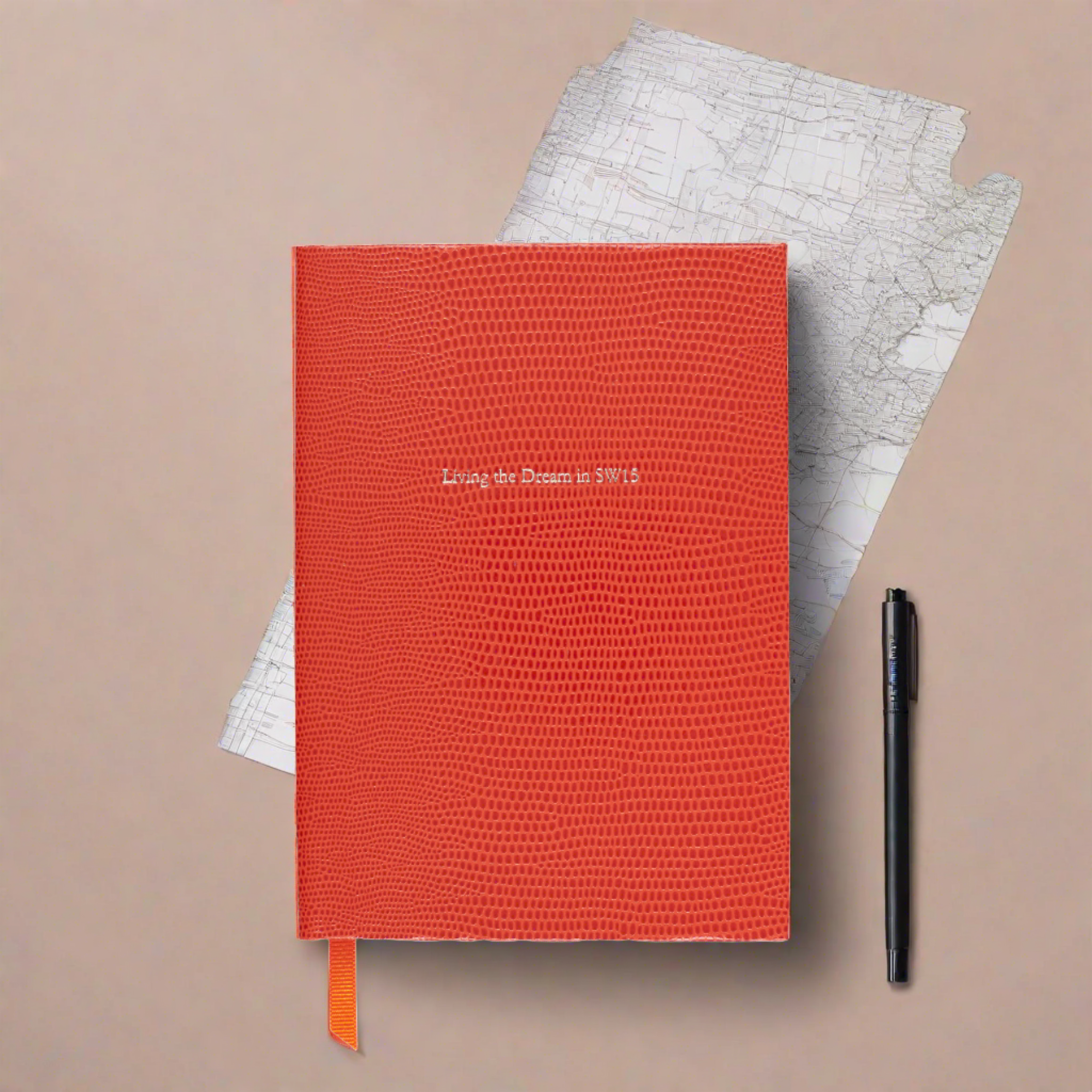 Small SW15 Pellaq Notebook in Flame Orange Lizard