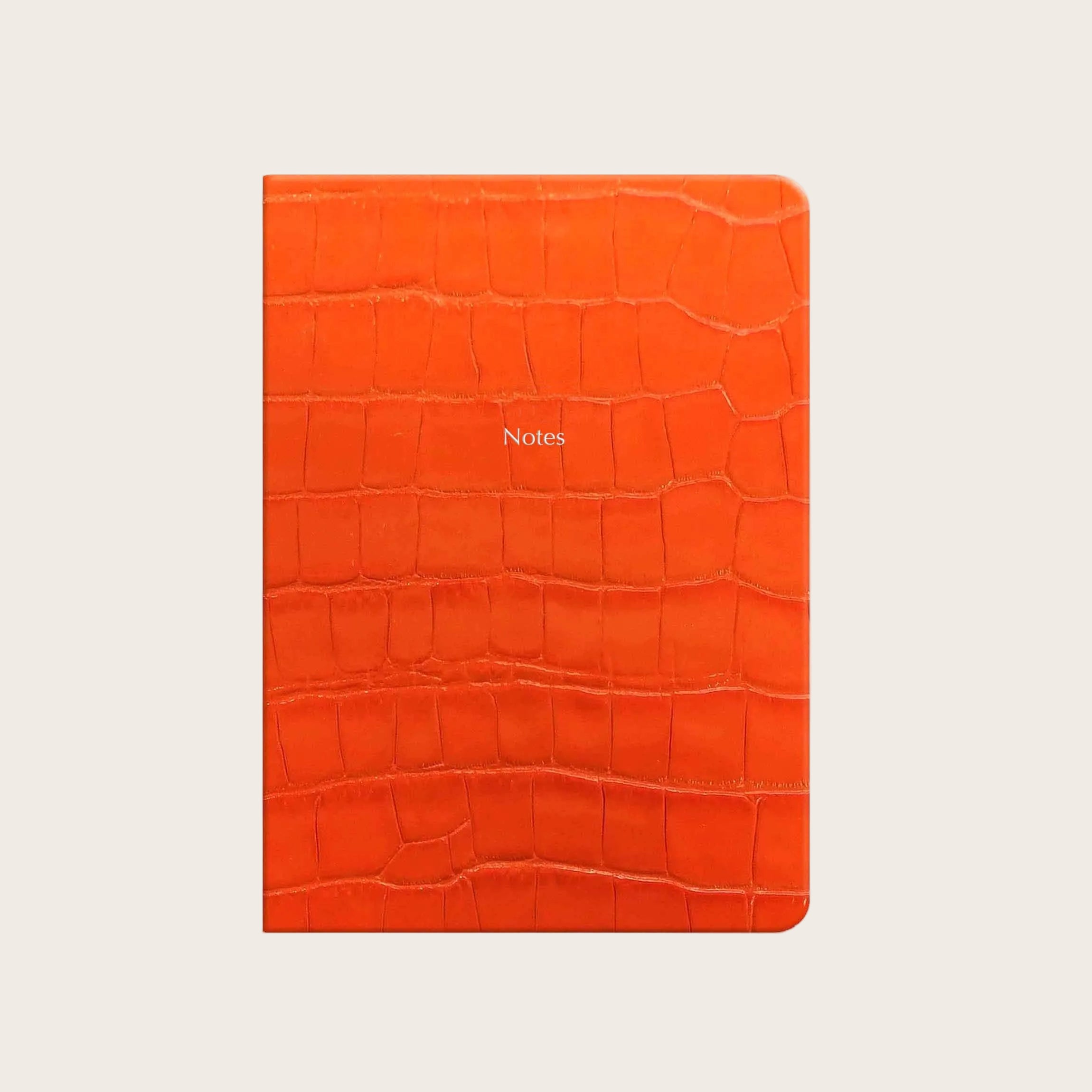 Midsize Ruled Leather Notebook in Tangerine Orange Croc