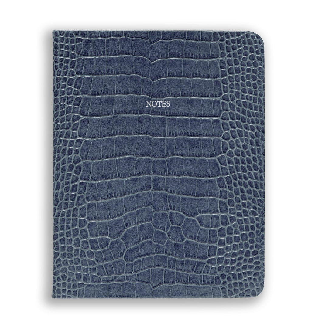 Large Notes in Slate Grey Croc - Feint ruled