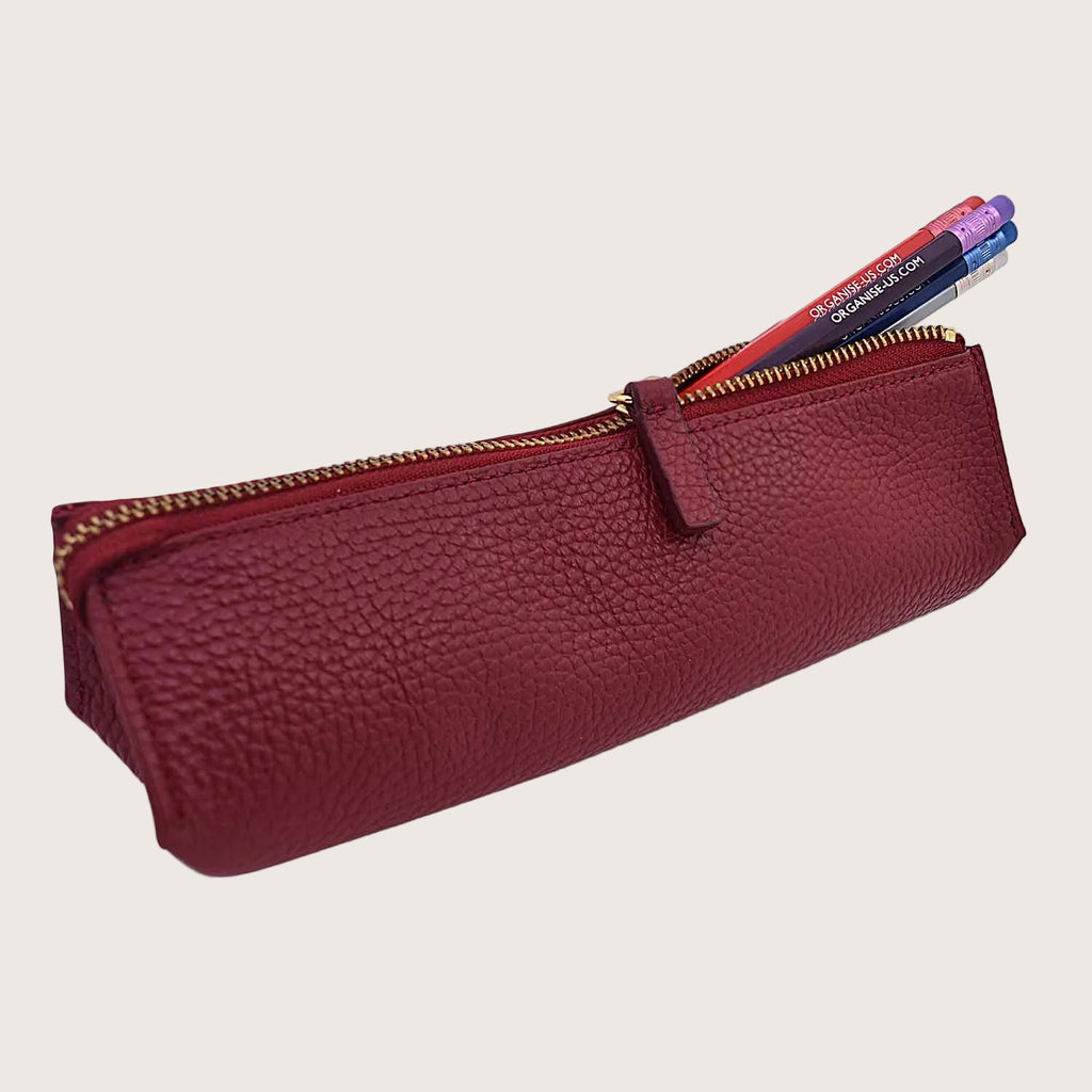 Henrietta Leather Pencil Case in Dark Red