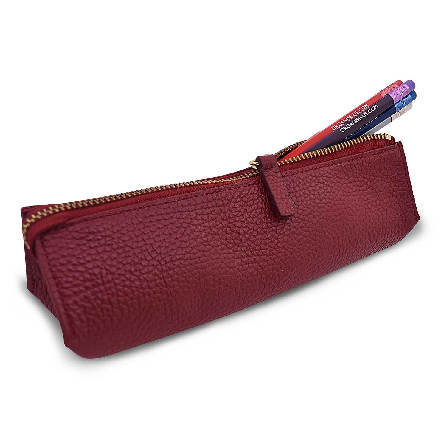 Henrietta Leather Pencil Case in Dark Red
