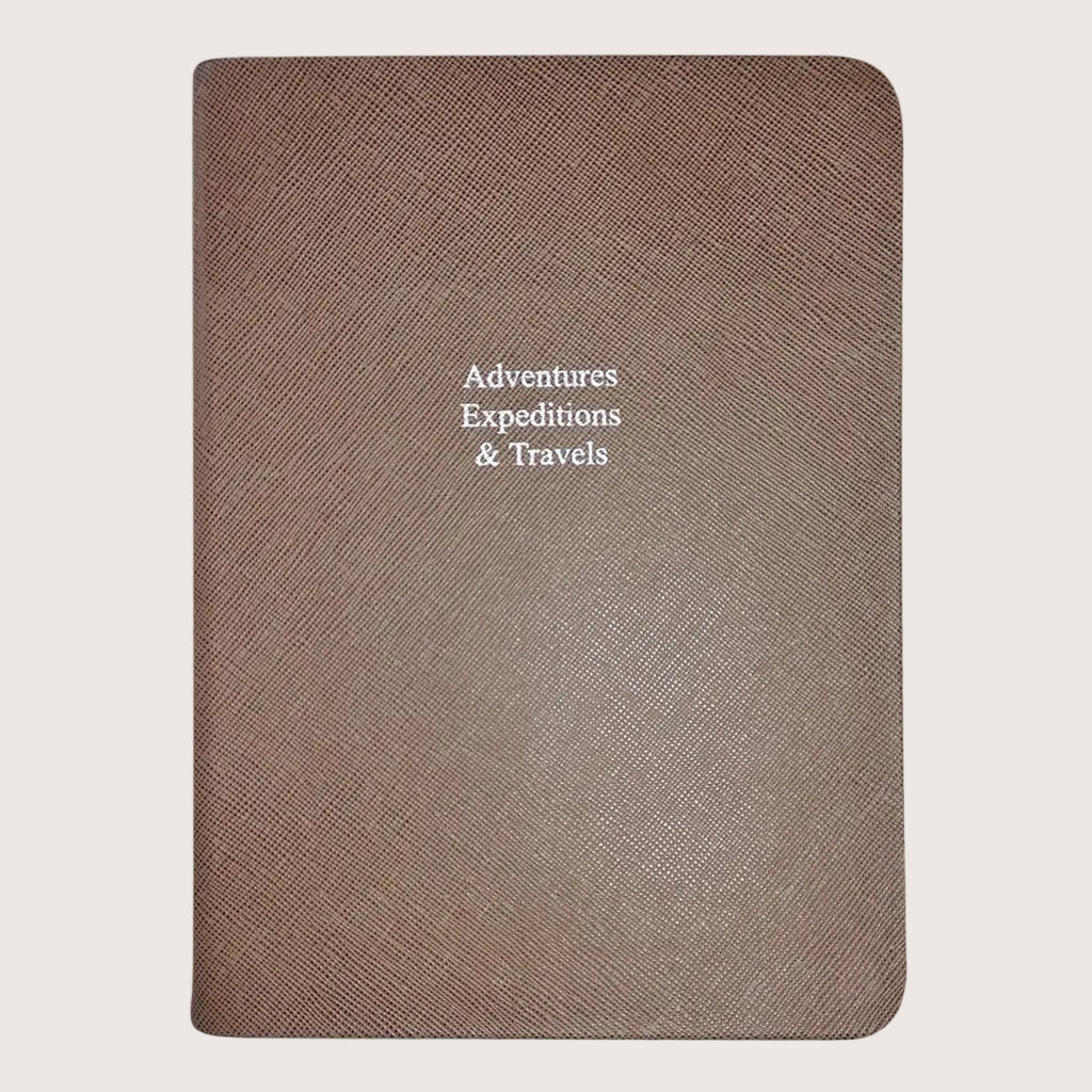 Midsize Ruled Leather Notebook in Mink Saffiano - Adventures Expeditions & Travels