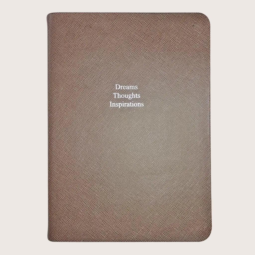 Midsize Ruled Leather Notebook in Mink Saffiano - Dreams Thoughts Inspirations