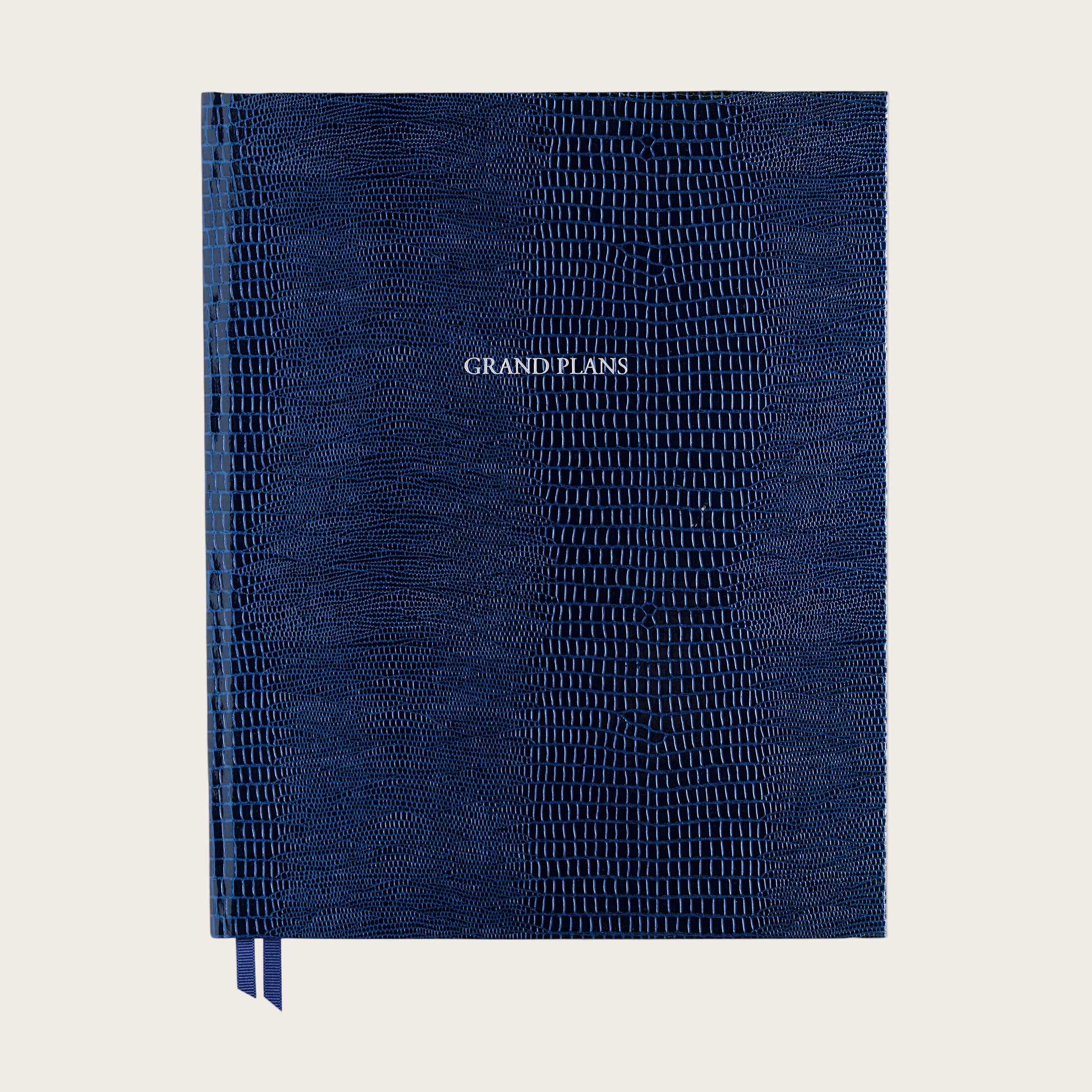 The Grand Plans Leather Notebook in Marine Blue Iguana Pellaq