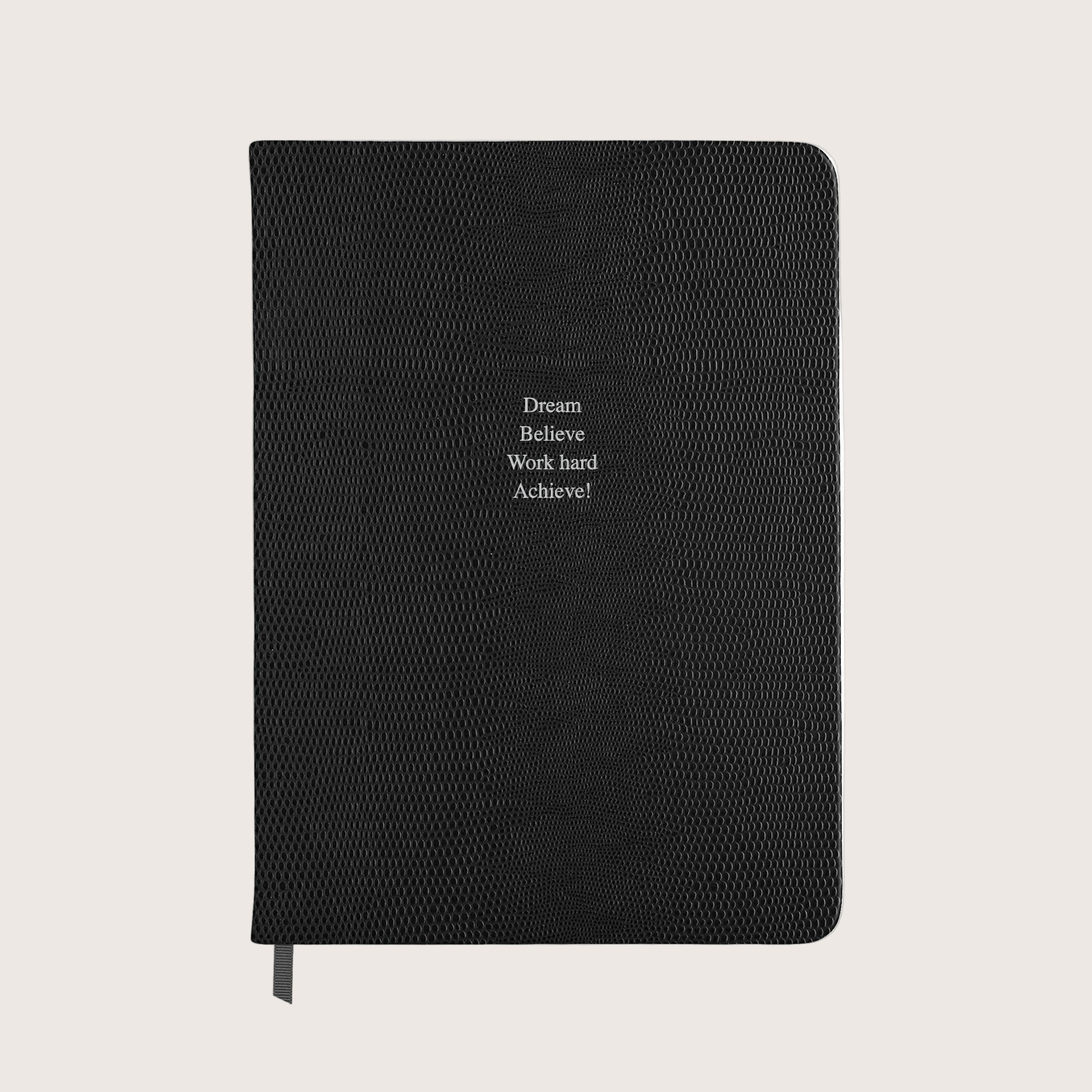 Midsize Ruled Pellaq Notebook in Black Lizard - Dream Believe Work hard Achieve!