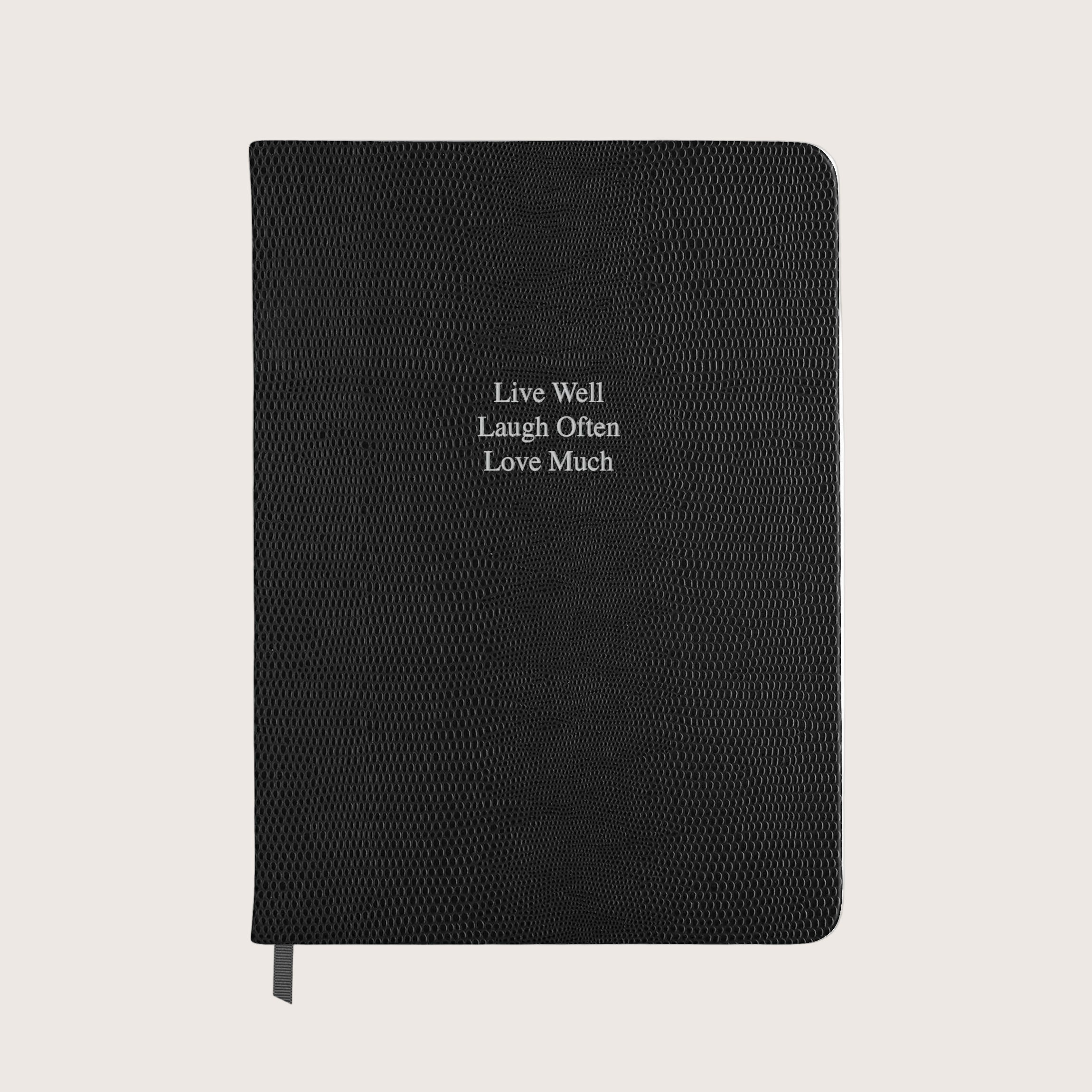 Midsize Ruled Pellaq Notebook in Black Lizard - Live Well Laugh Often Love Much