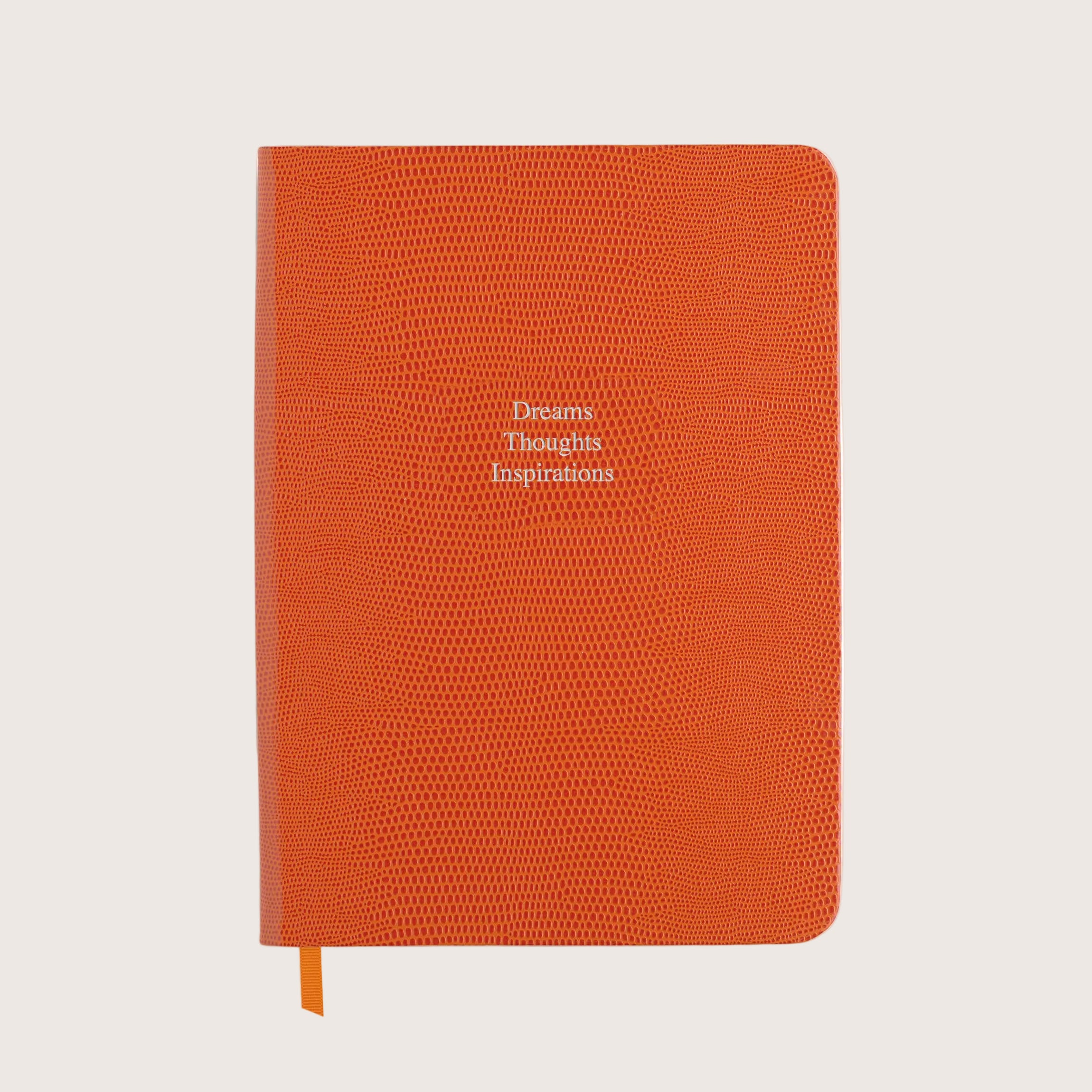 Midsize Ruled Leather Notebook in Clementine Orange Lizard - Dreams Thoughts Inspirations