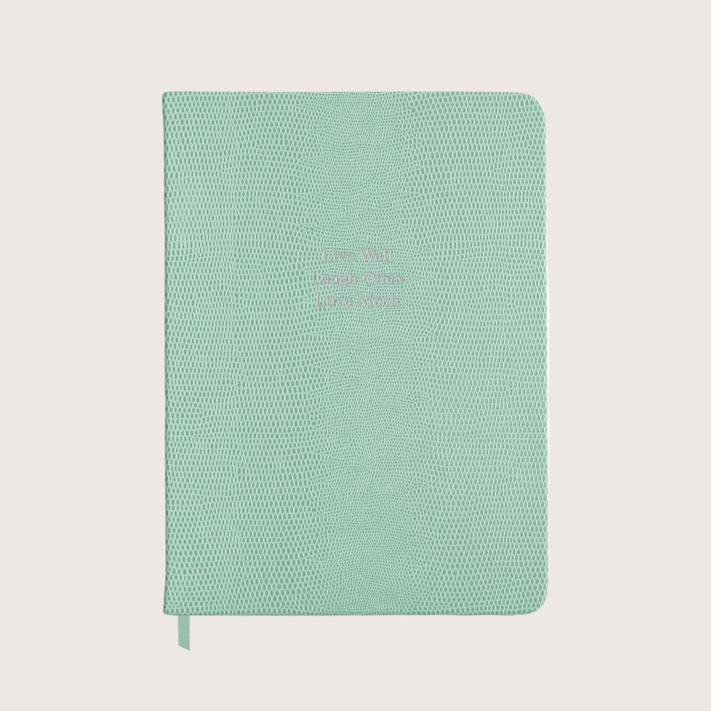 Midsize Ruled Pellaq Notebook in Mint Green Lizard - Live Well Laugh Often Love Much