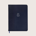 Midsize Ruled Leather Notebook in Navy Blue Goatskin - Dream Believe Work hard Achieve!