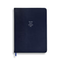 Midsize Ruled Leather Notebook in Navy Blue Goatskin - Decide Ditch Delegate Do!